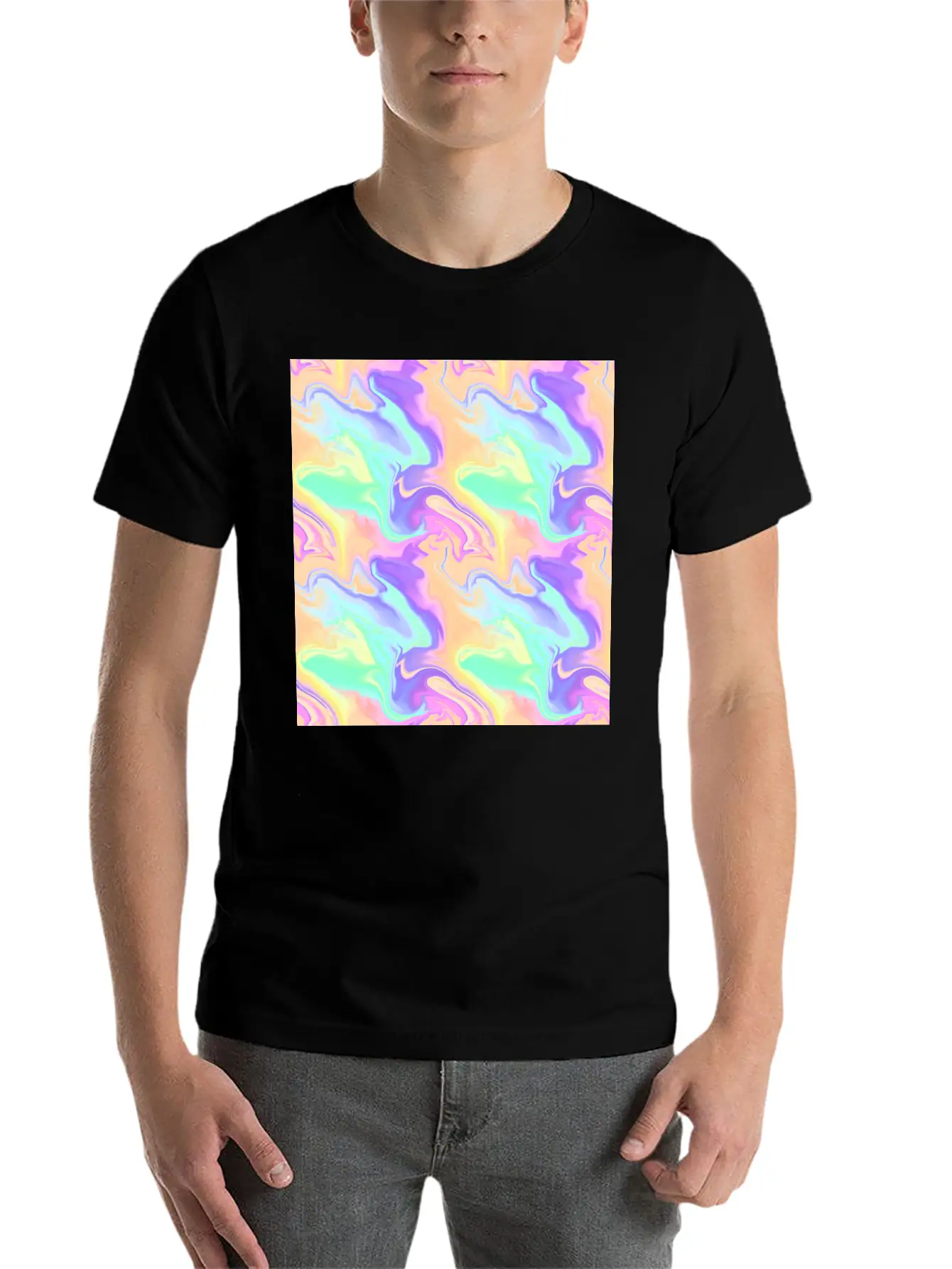 Colorful Iridescent Swirls Pattern Unisex Casual T-Shirt – Clean Design For Daily Comfort