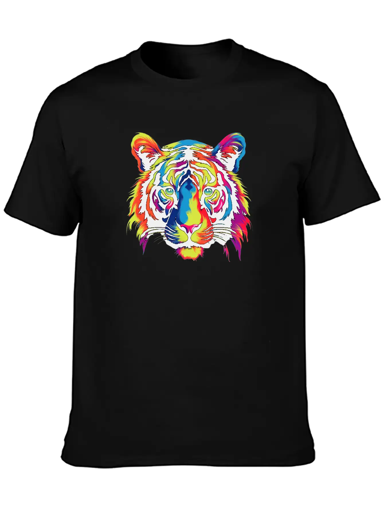 Colorful Modern Rainbow Tiger Face Sticker Unisex Casual T-Shirt – Clean Design For Daily Comfort