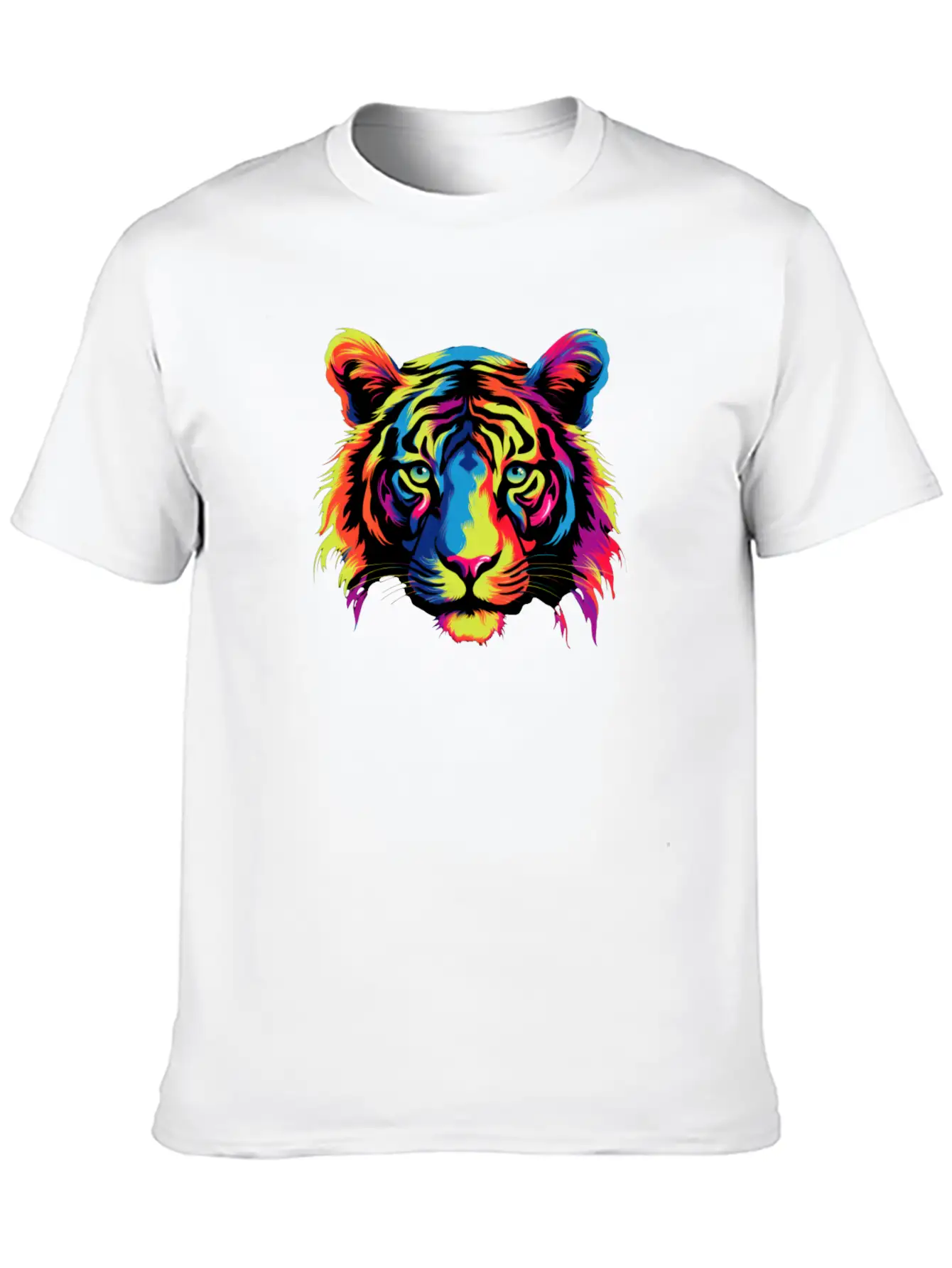 Colorful Modern Rainbow Tiger Face Sticker Unisex Casual T-Shirt – Clean Design For Daily Comfort