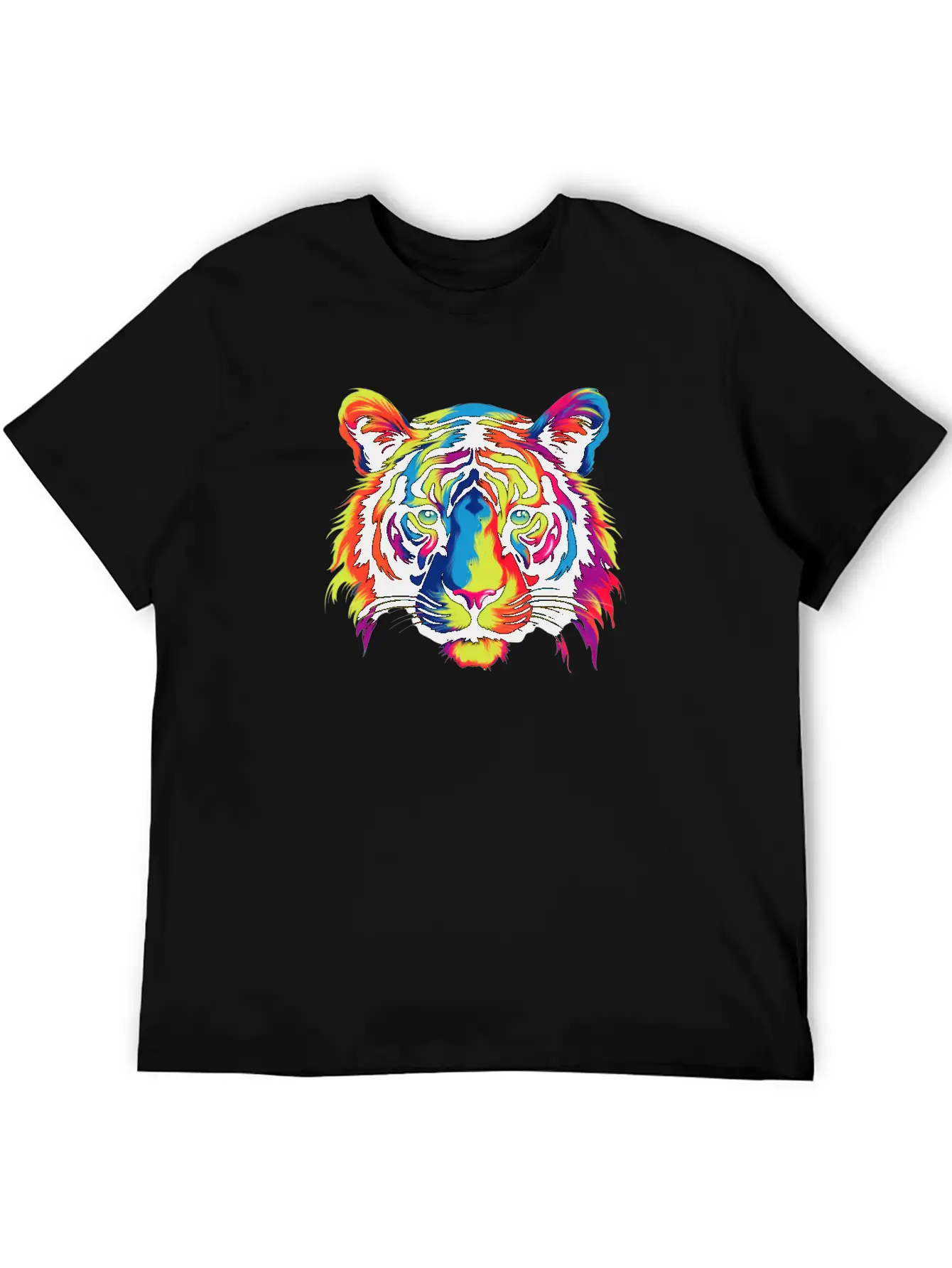 Colorful Modern Rainbow Tiger Face Sticker Unisex Casual T-Shirt – Clean Design For Daily Comfort