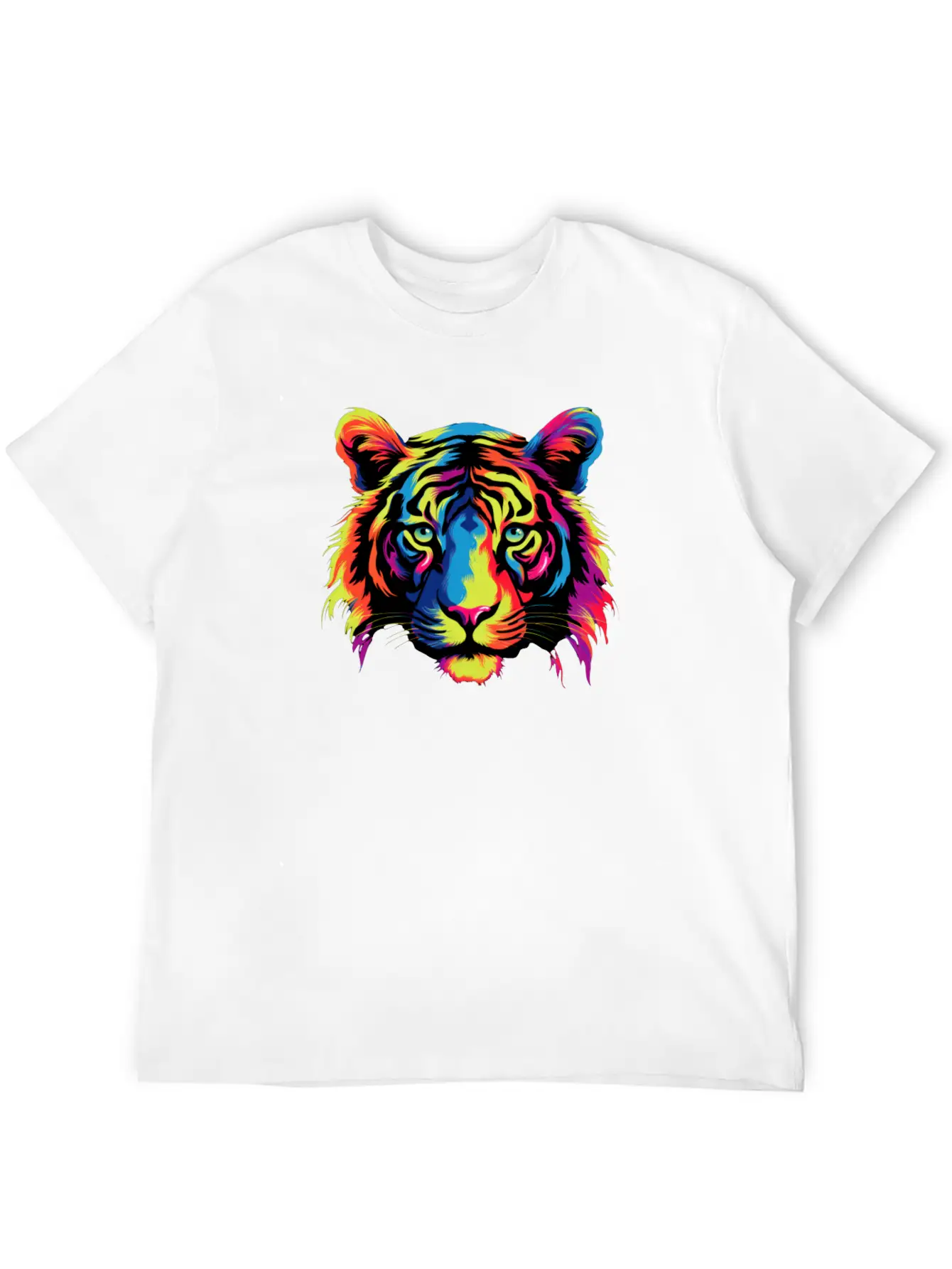 Colorful Modern Rainbow Tiger Face Sticker Unisex Casual T-Shirt – Clean Design For Daily Comfort