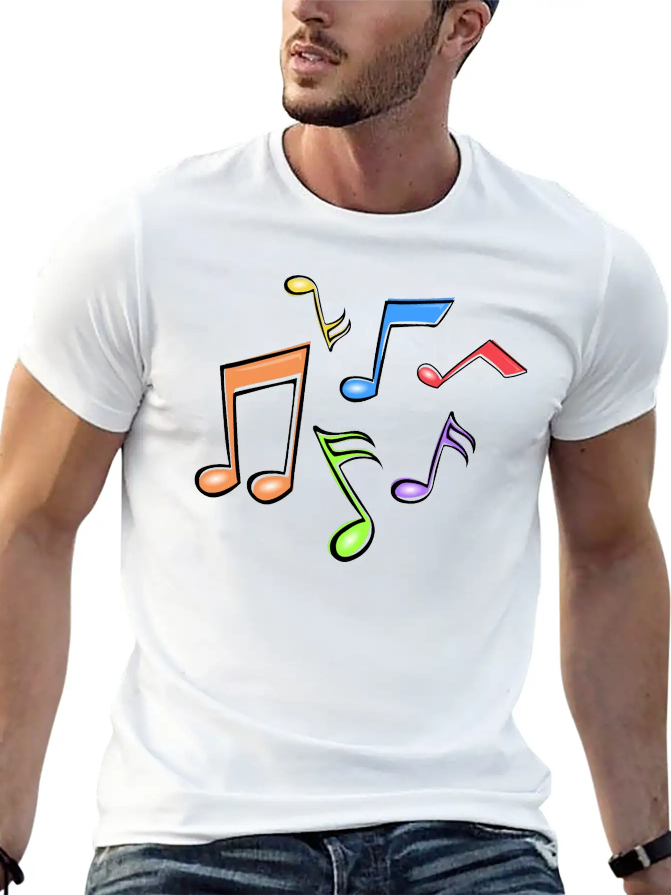 Colorful Music Notes Breathable Soft Cotton T-Shirt – Timeless Casual Look