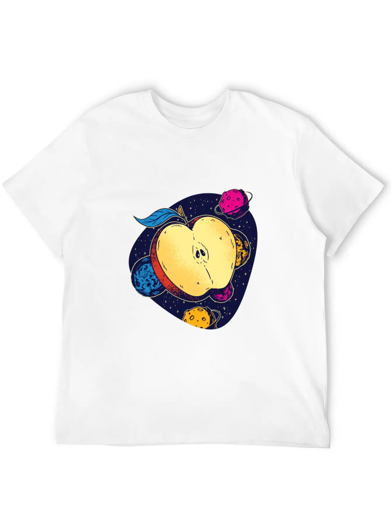 Colorful Space Apple Galactic Fruits Of Health Casual Graphic T-Shirt – Simple And Comfortable Daily Wear