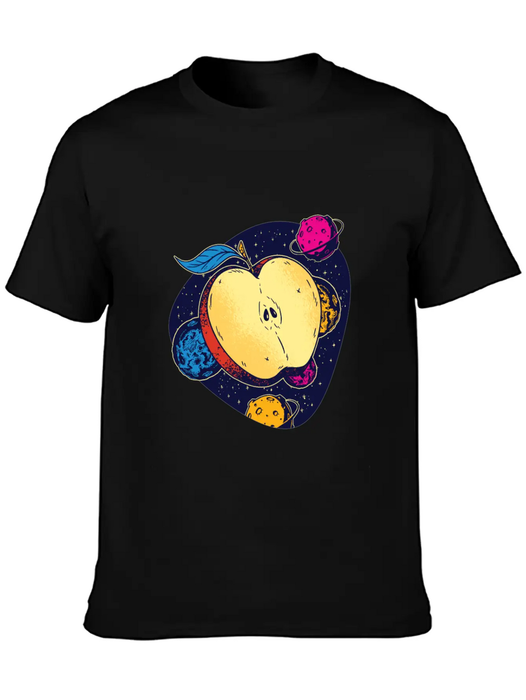 Colorful Space Apple Galactic Fruits Of Health Casual Graphic T-Shirt – Simple And Comfortable Daily Wear