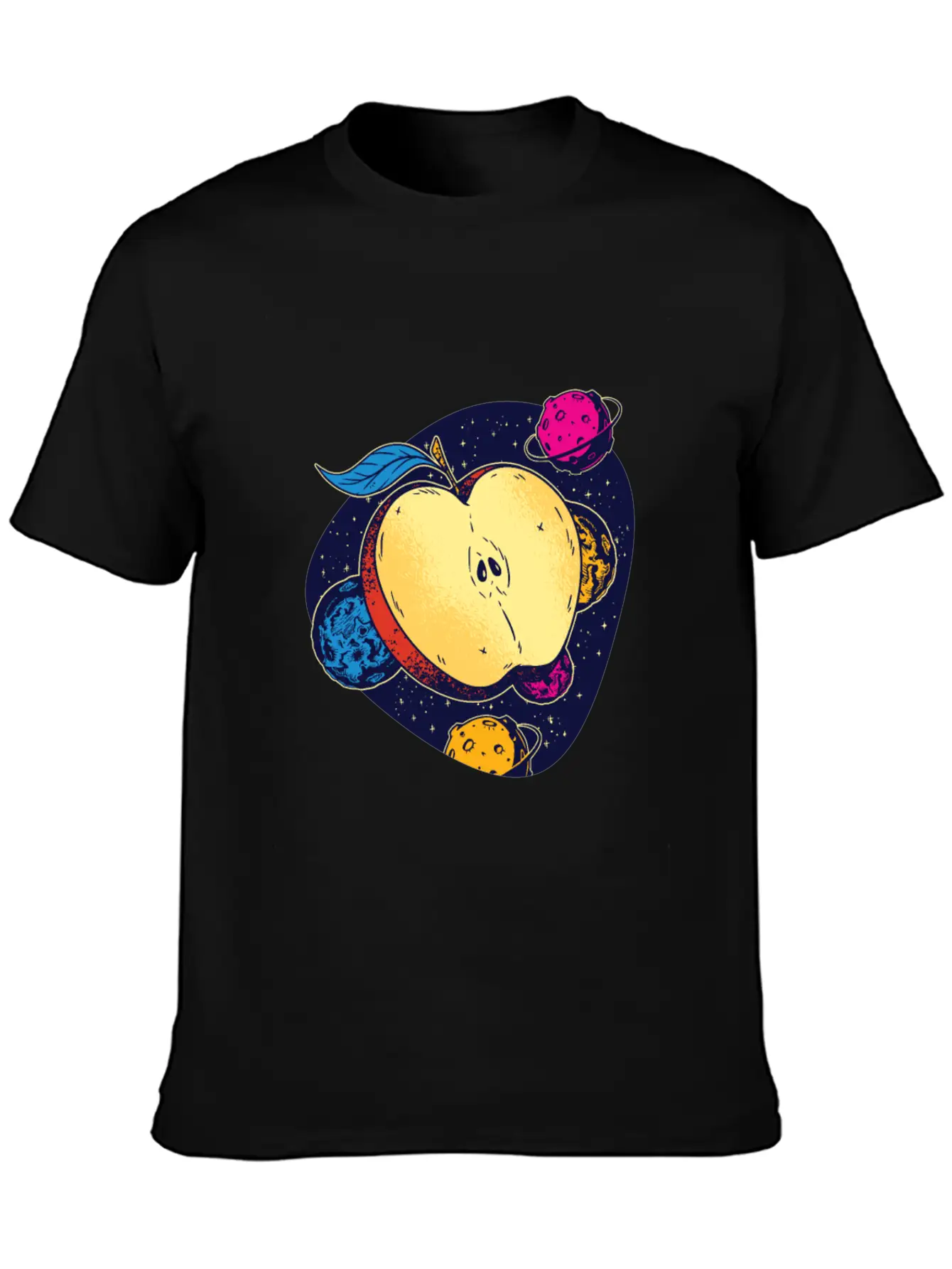 Colorful Space Apple Galactic Fruits Of Health Casual Graphic T-Shirt – Simple And Comfortable Daily Wear
