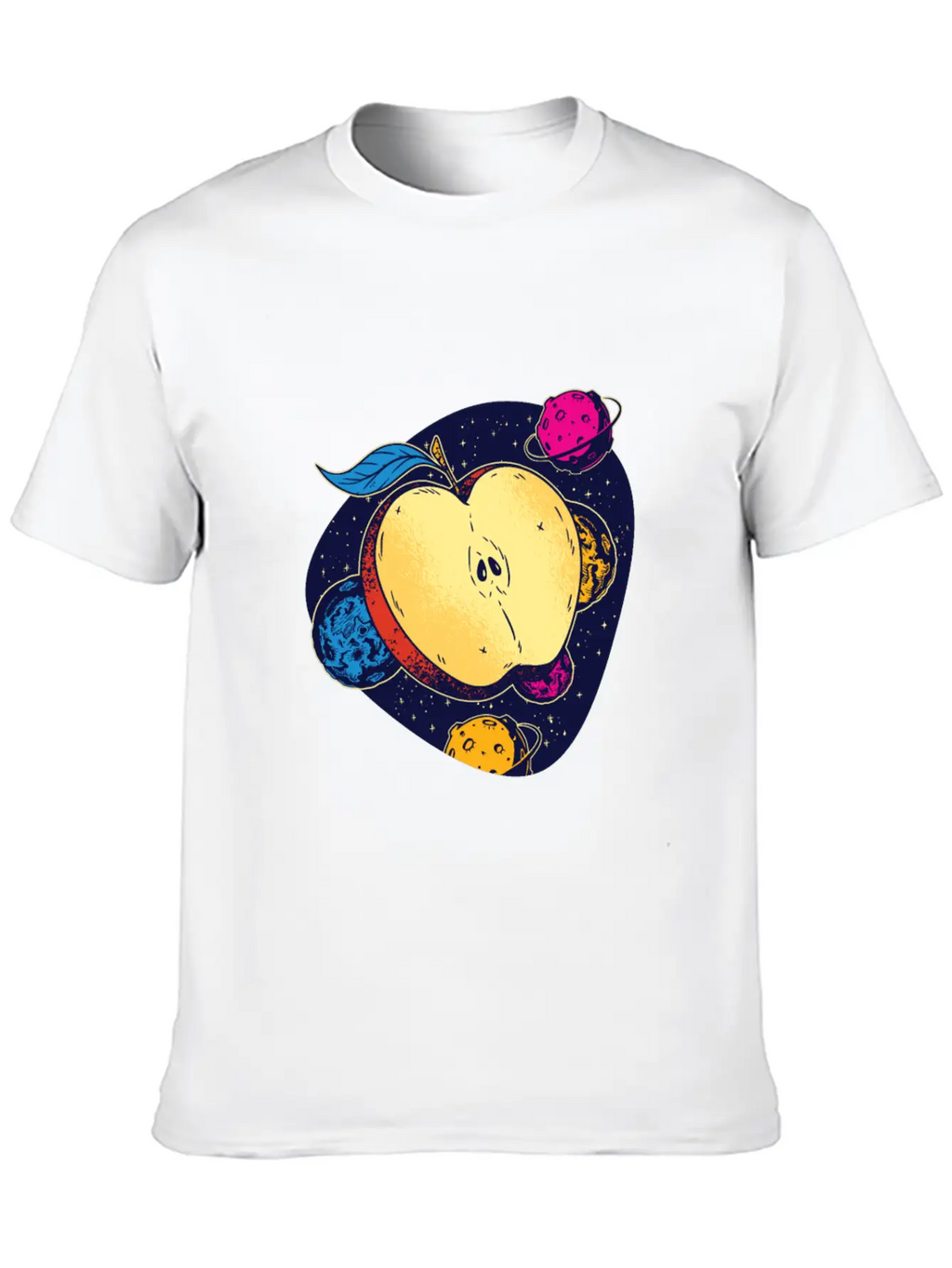 Colorful Space Apple Galactic Fruits Of Health Casual Graphic T-Shirt – Simple And Comfortable Daily Wear