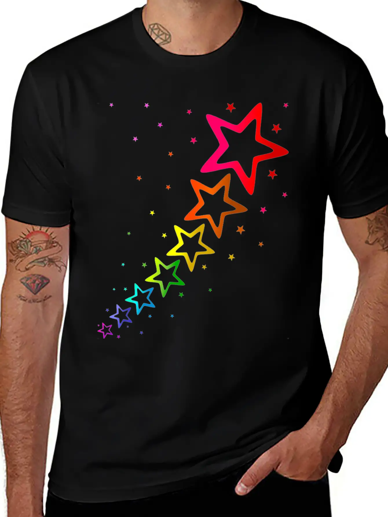 Colorful Stars Rainbow Color Unisex Casual T-Shirt – Clean Design For Daily Comfort