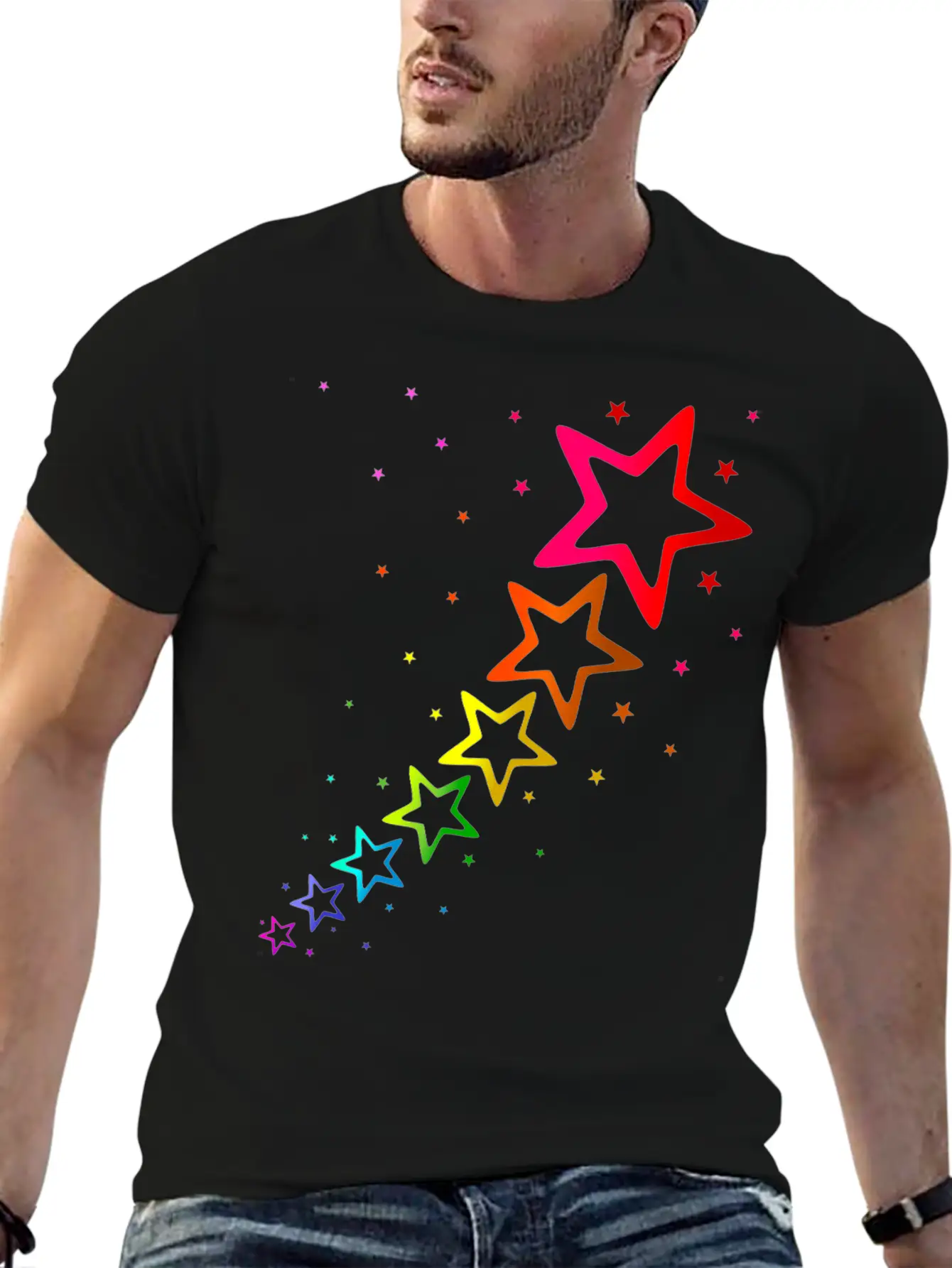 Colorful Stars Rainbow Color Unisex Casual T-Shirt – Clean Design For Daily Comfort