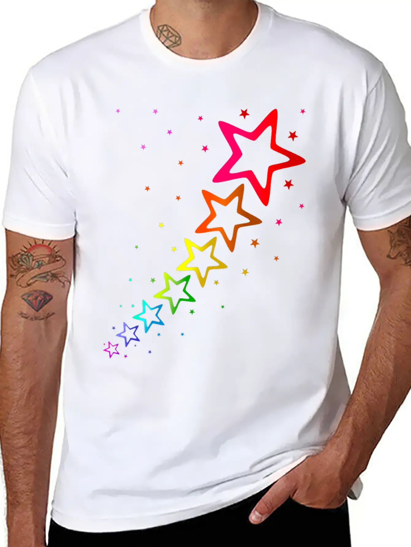 Colorful Stars Rainbow Color Unisex Casual T-Shirt – Clean Design For Daily Comfort