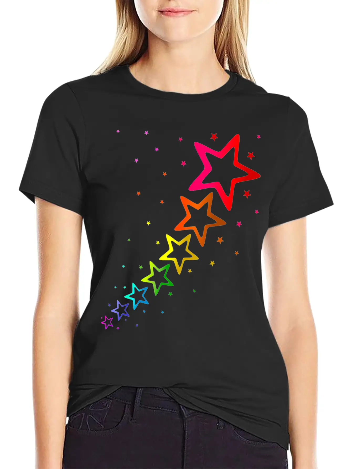 Colorful Stars Rainbow Color Unisex Casual T-Shirt – Clean Design For Daily Comfort