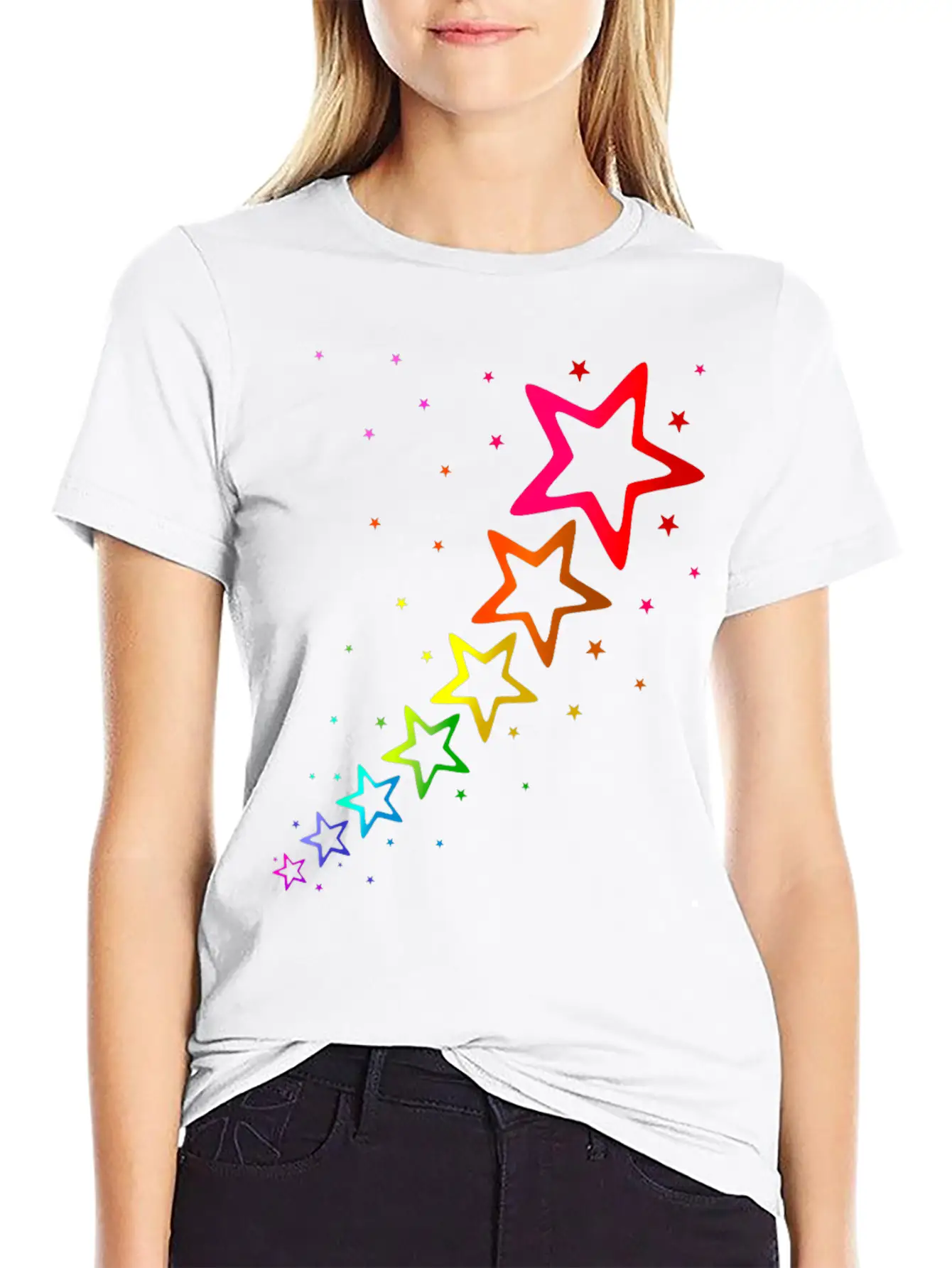 Colorful Stars Rainbow Color Unisex Casual T-Shirt – Clean Design For Daily Comfort