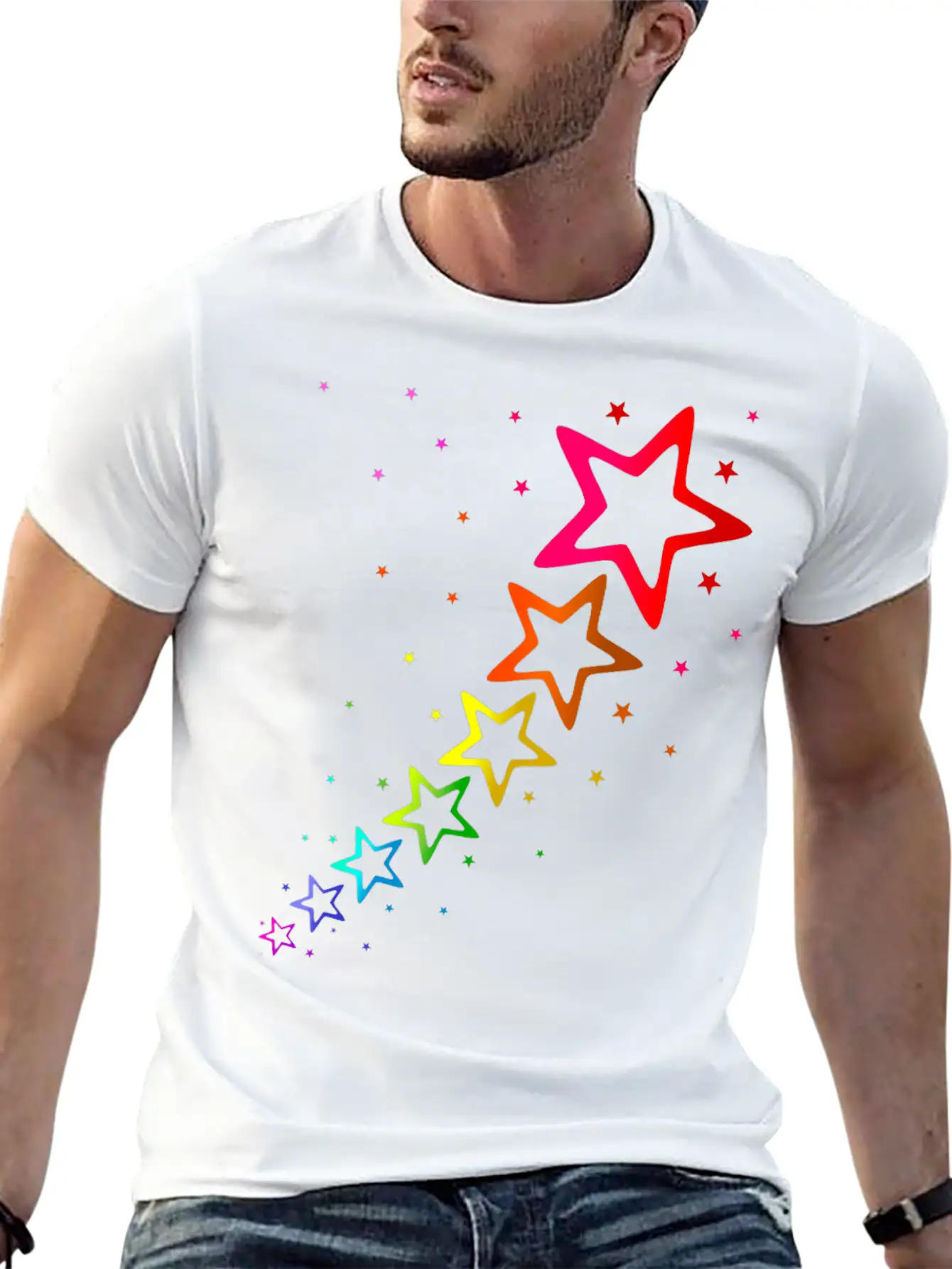 Colorful Stars Rainbow Color Unisex Casual T-Shirt – Clean Design For Daily Comfort