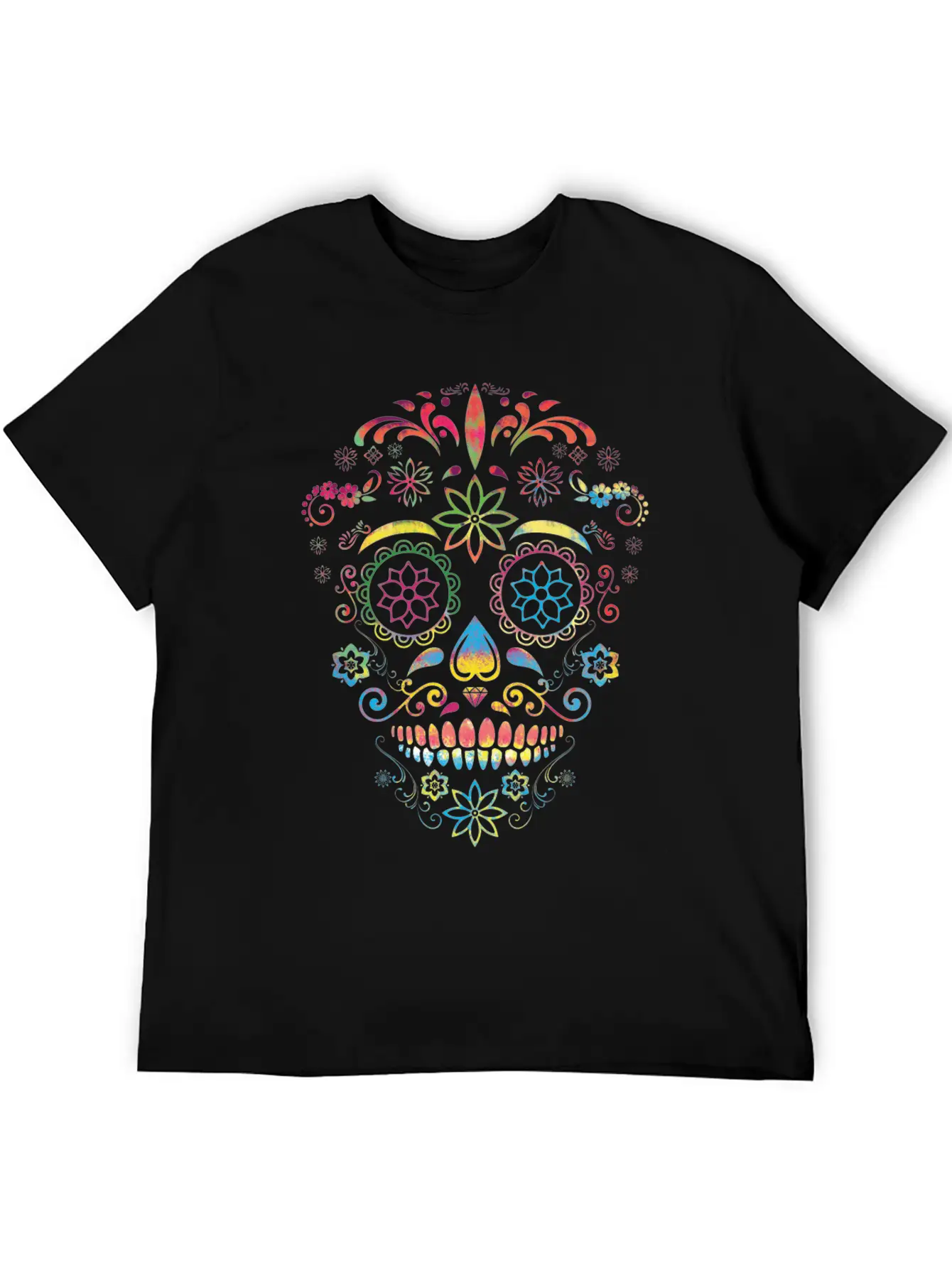 Colorful Sugarskull Dia De Los Muertos Halloween Classic Fit Graphic Tee For Daily Comfort – Unisex Cotton Shirt