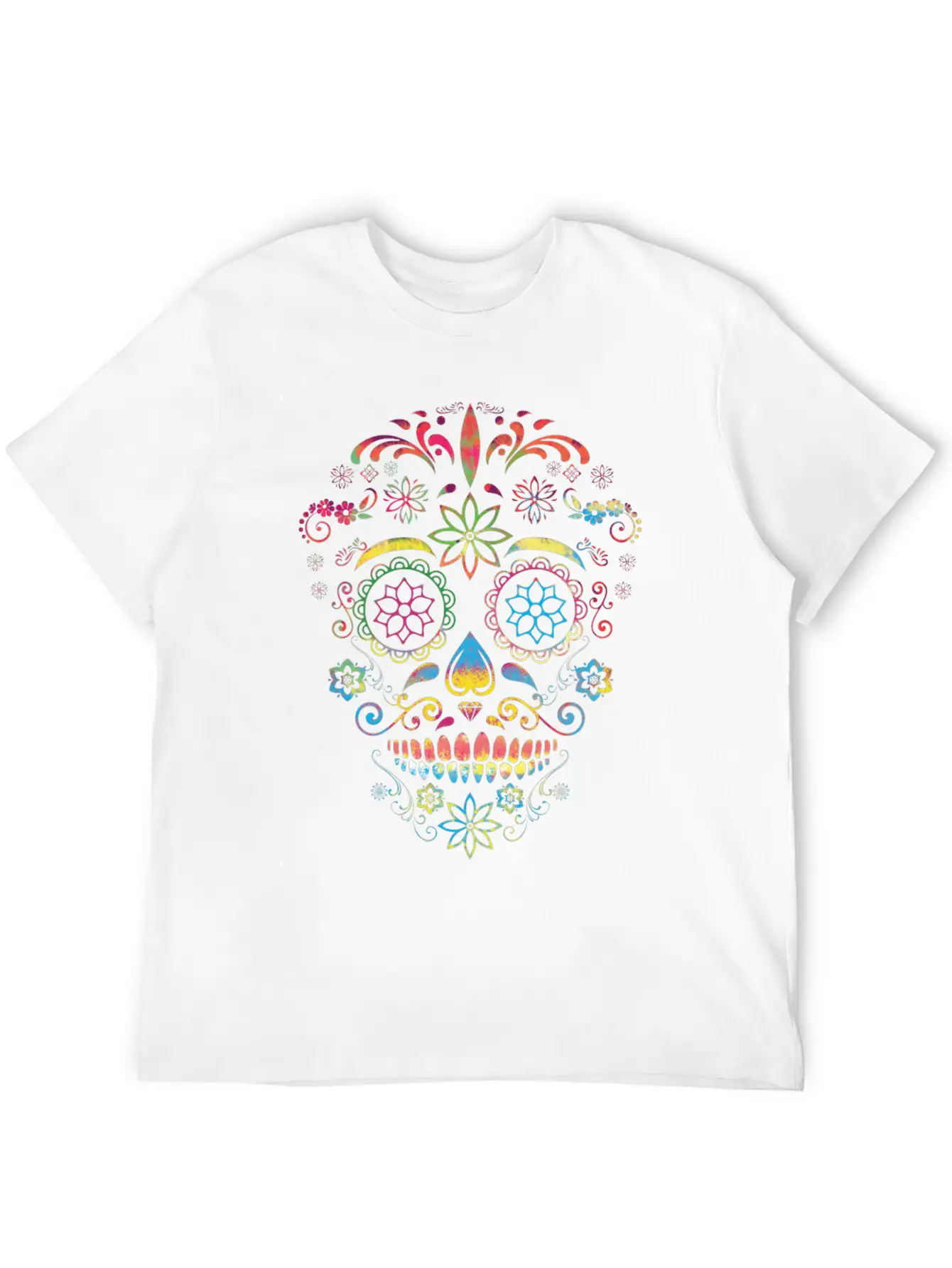 Colorful Sugarskull Dia De Los Muertos Halloween Classic Fit Graphic Tee For Daily Comfort – Unisex Cotton Shirt