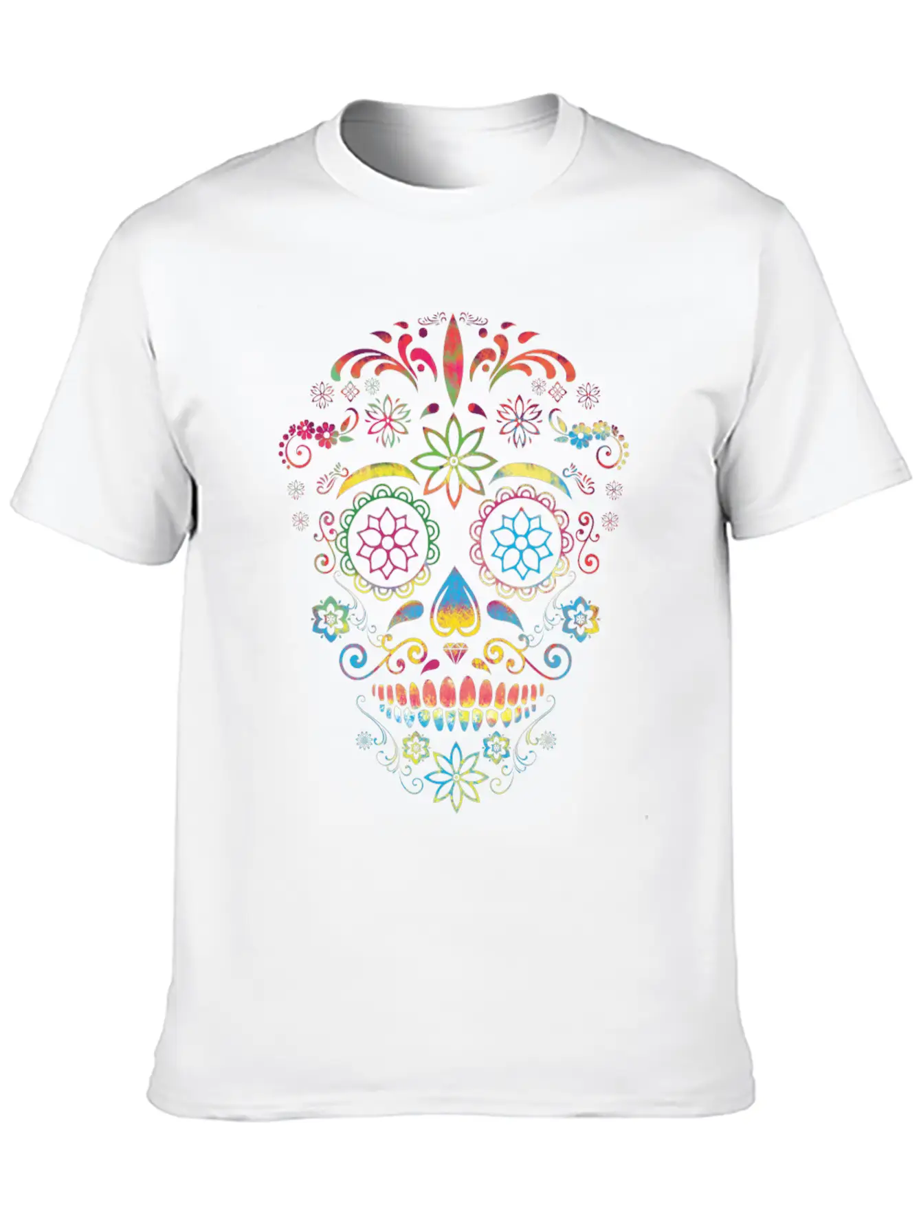 Colorful Sugarskull Dia De Los Muertos Halloween Classic Fit Graphic Tee For Daily Comfort – Unisex Cotton Shirt