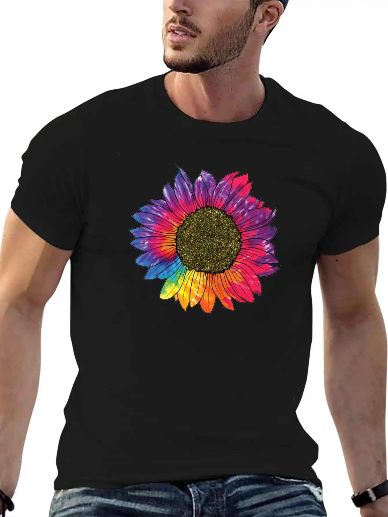 Colorful Sunflower Tie Dye Breathable Soft Cotton T-Shirt – Timeless Casual Look