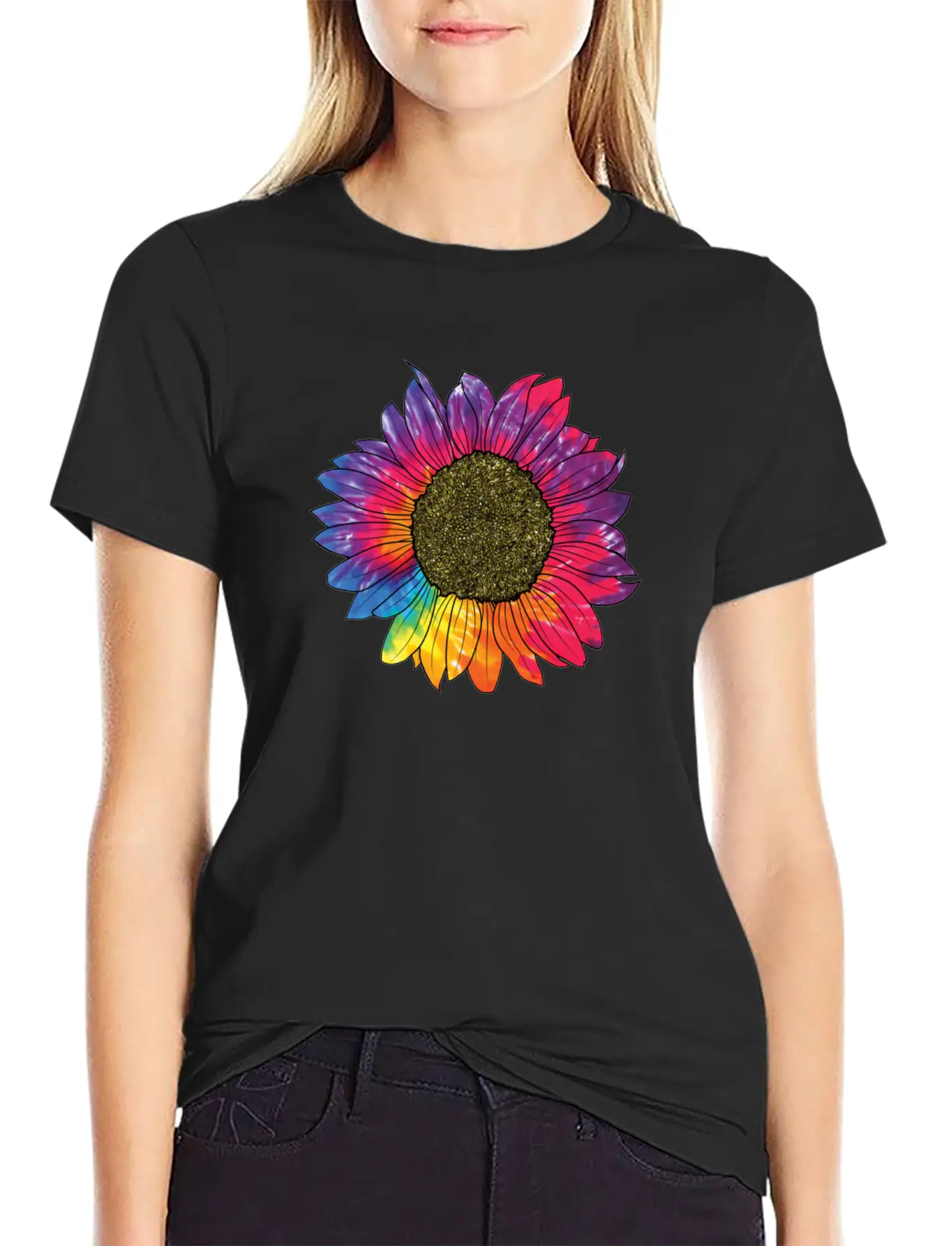 Colorful Sunflower Tie Dye Breathable Soft Cotton T-Shirt – Timeless Casual Look