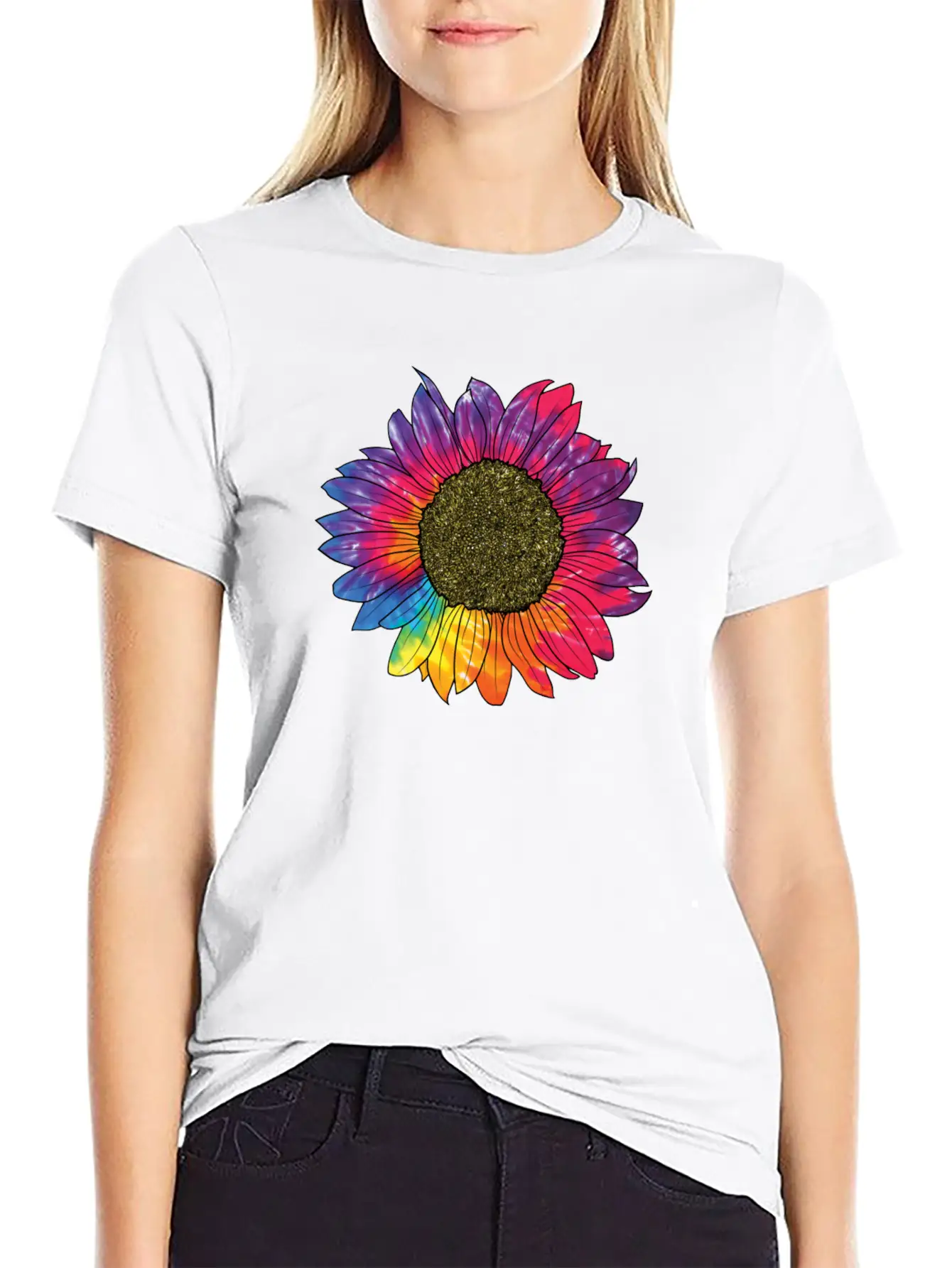 Colorful Sunflower Tie Dye Breathable Soft Cotton T-Shirt – Timeless Casual Look