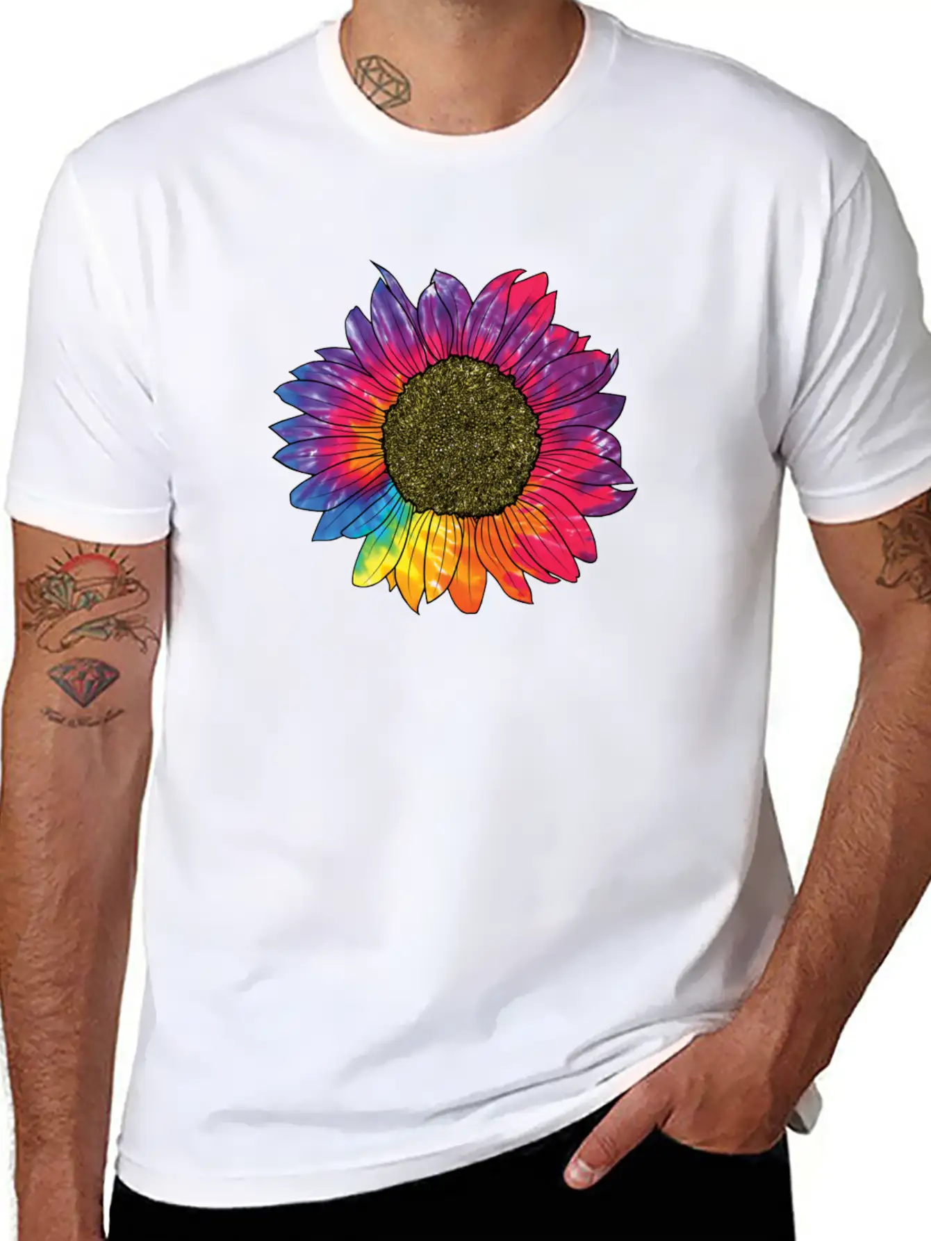 Colorful Sunflower Tie Dye Breathable Soft Cotton T-Shirt – Timeless Casual Look