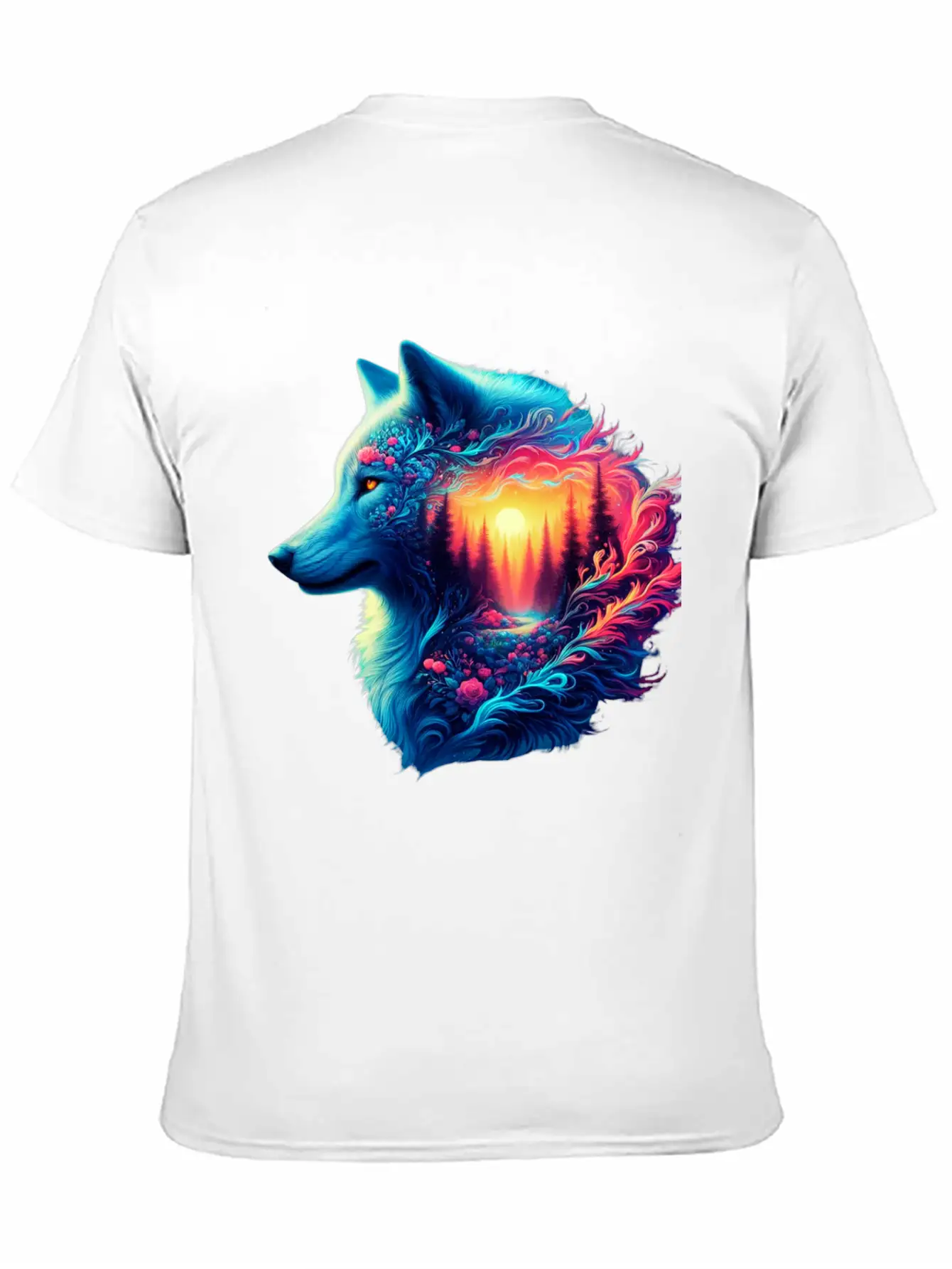 Colorful Wolf And Sunset Forest Unisex Casual T-Shirt – Clean Design For Daily Comfort