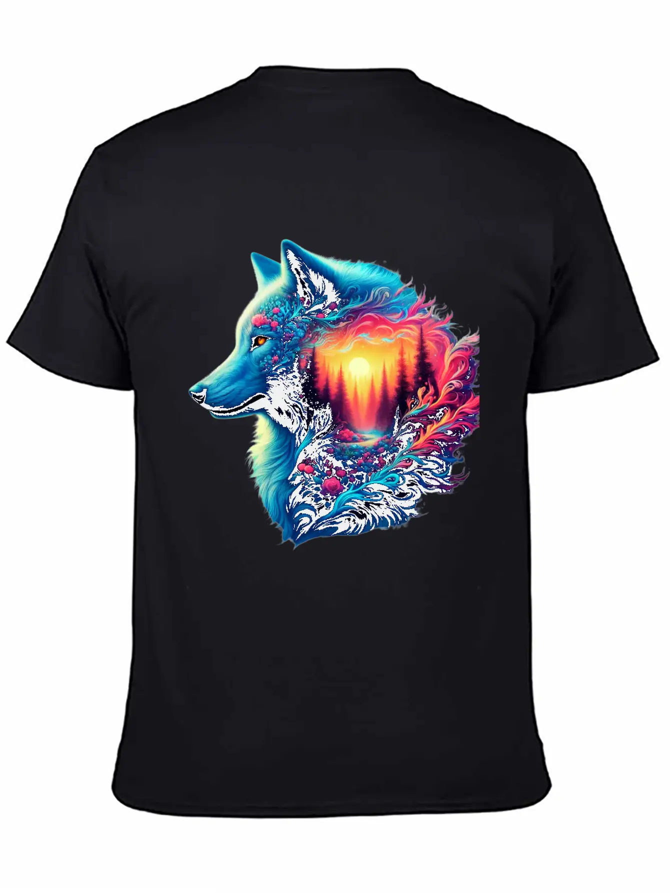 Colorful Wolf And Sunset Forest Unisex Casual T-Shirt – Clean Design For Daily Comfort