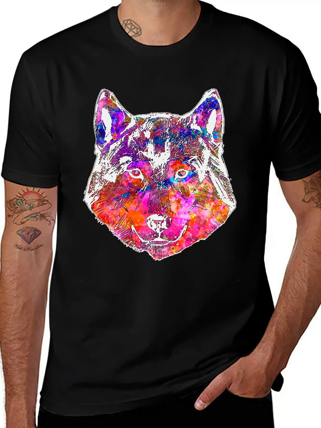 Colorful Wolf Essential Cotton Tee For Daily Outfits – Unisex Style