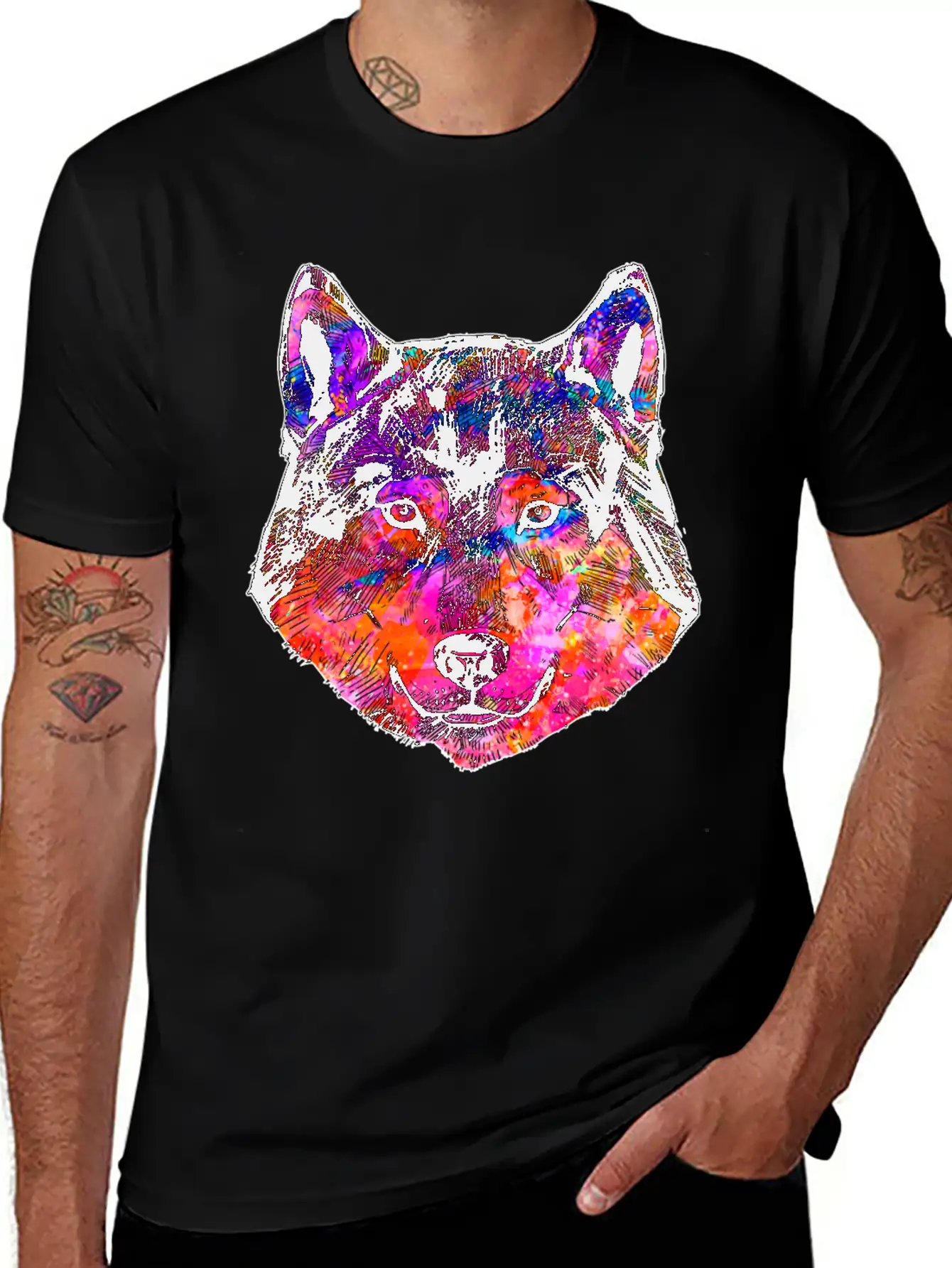 Colorful Wolf Essential Cotton Tee For Daily Outfits – Unisex Style