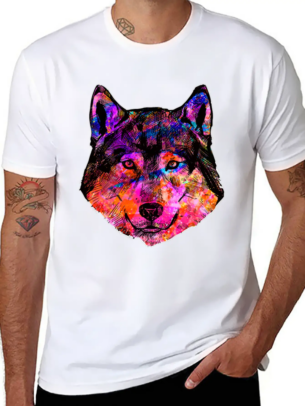 Colorful Wolf Essential Cotton Tee For Daily Outfits – Unisex Style