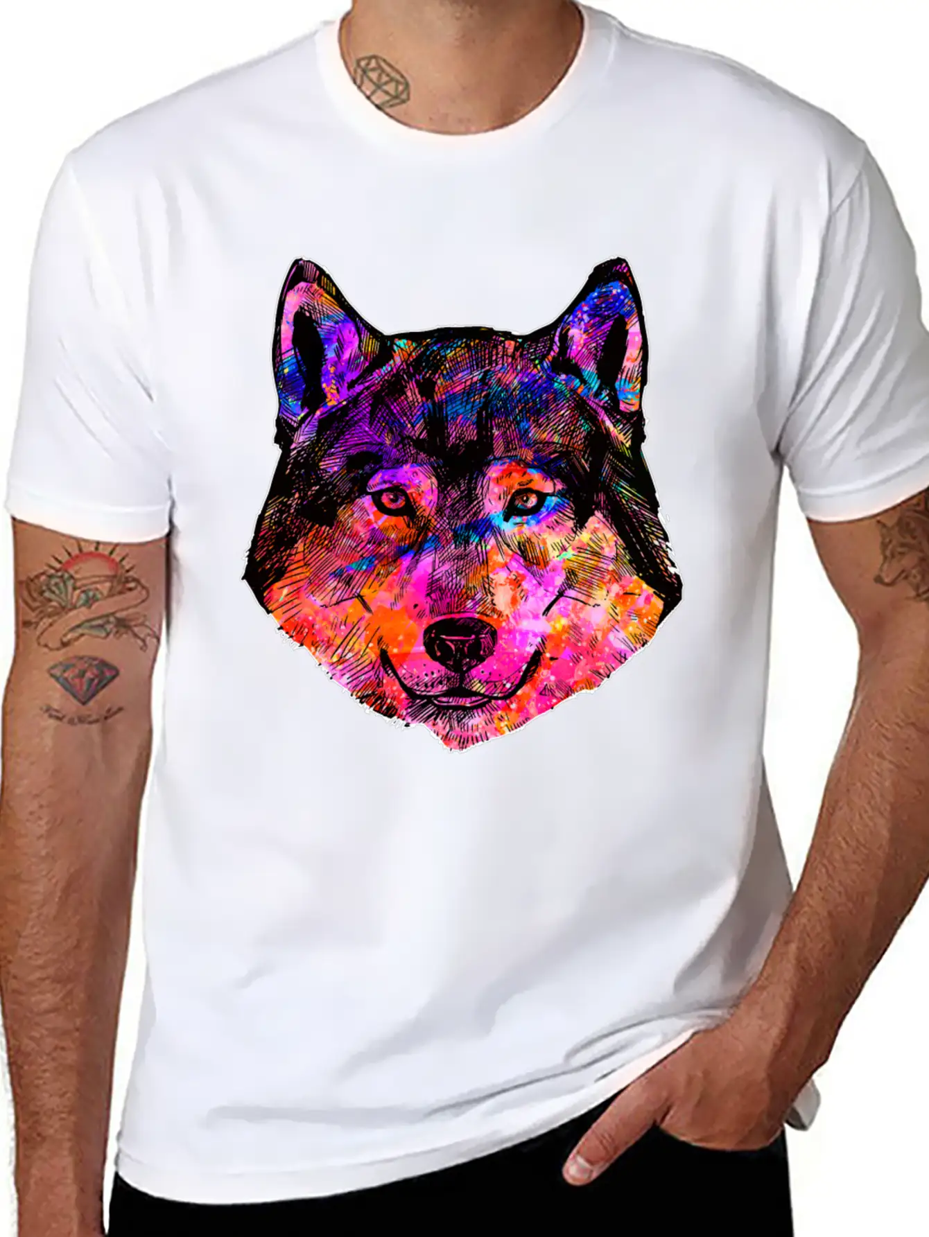 Colorful Wolf Essential Cotton Tee For Daily Outfits – Unisex Style