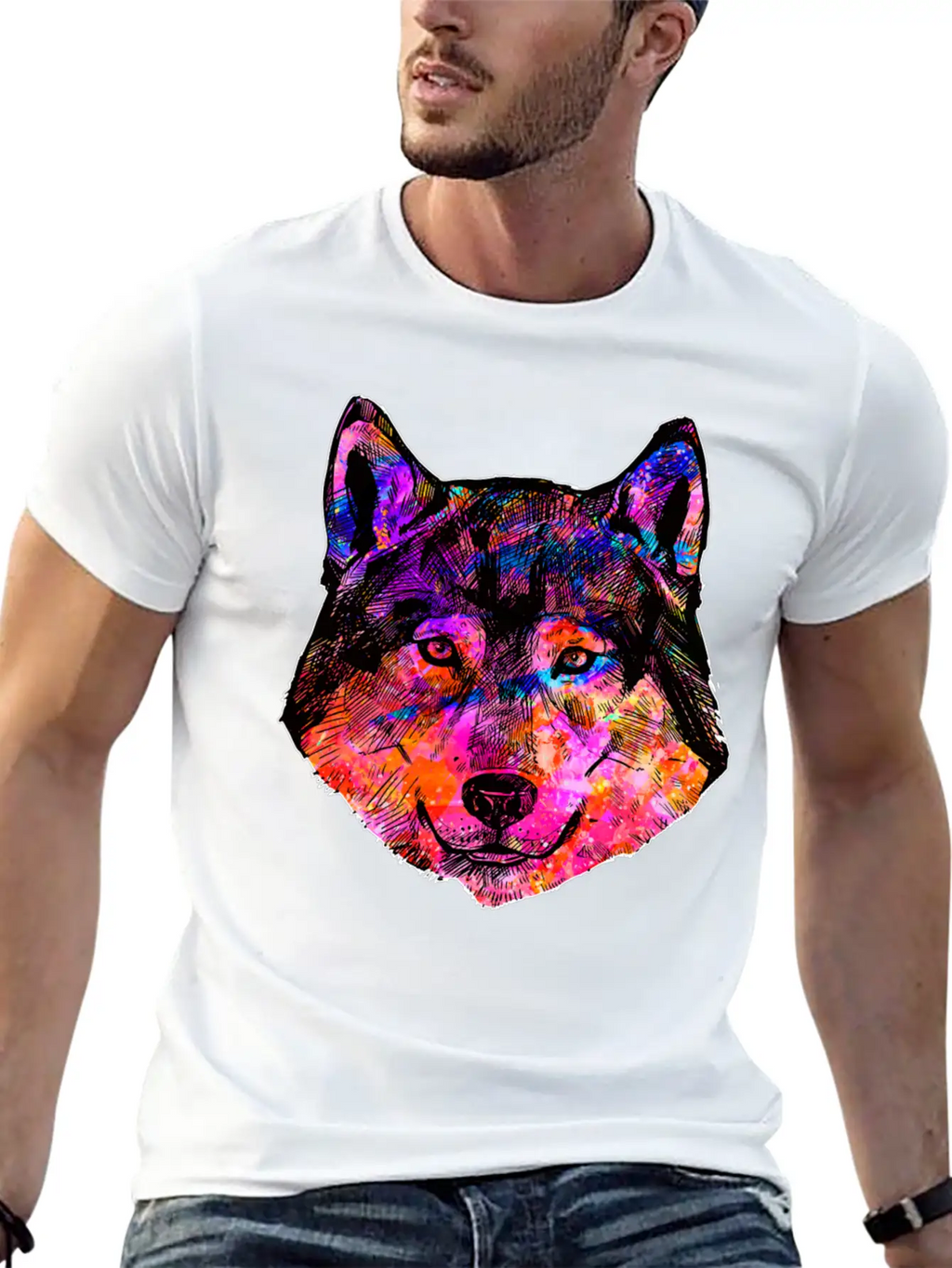 Colorful Wolf Essential Cotton Tee For Daily Outfits – Unisex Style