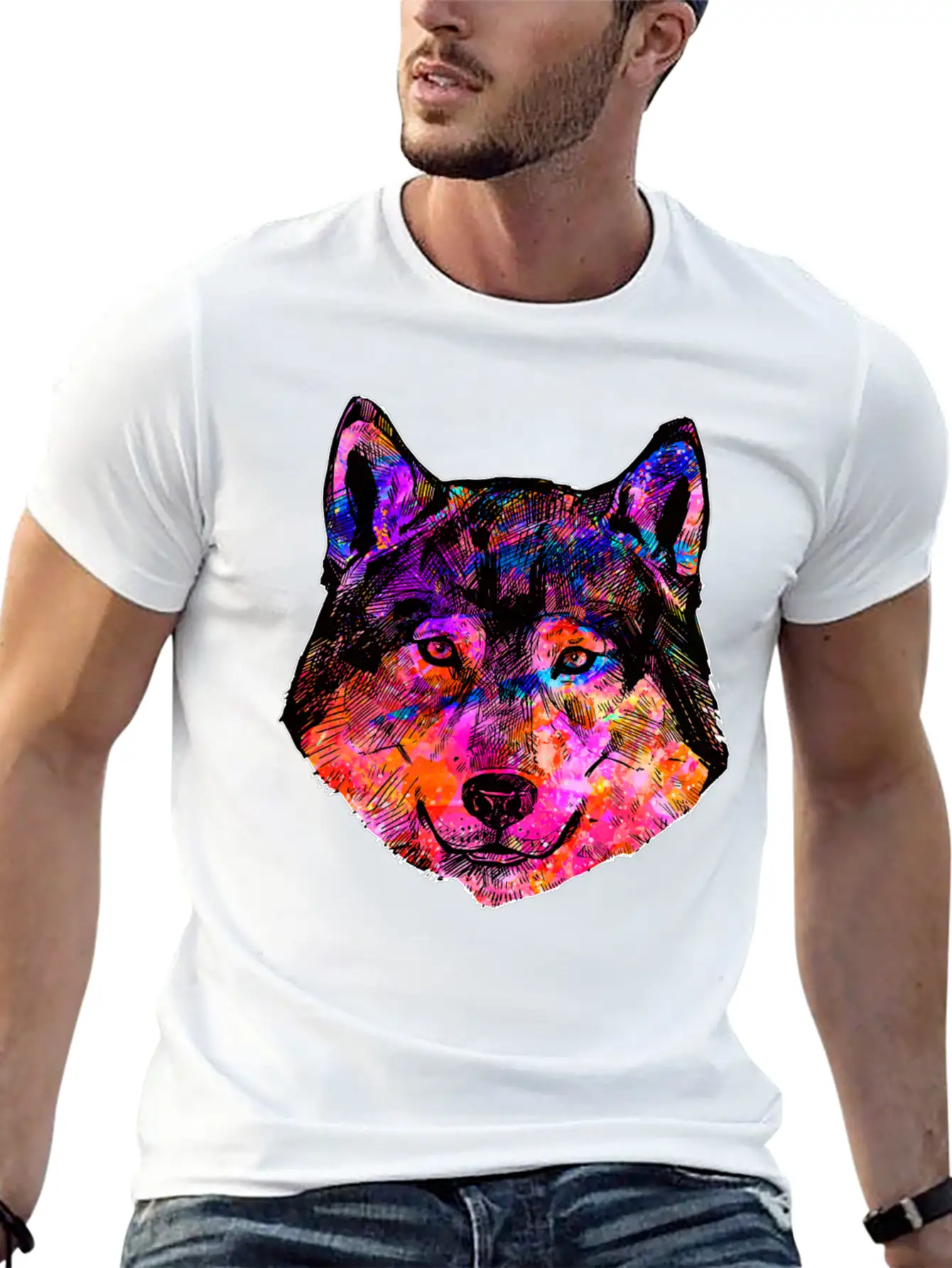 Colorful Wolf Essential Cotton Tee For Daily Outfits – Unisex Style