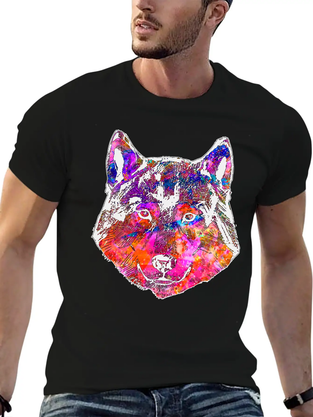 Colorful Wolf Essential Cotton Tee For Daily Outfits – Unisex Style