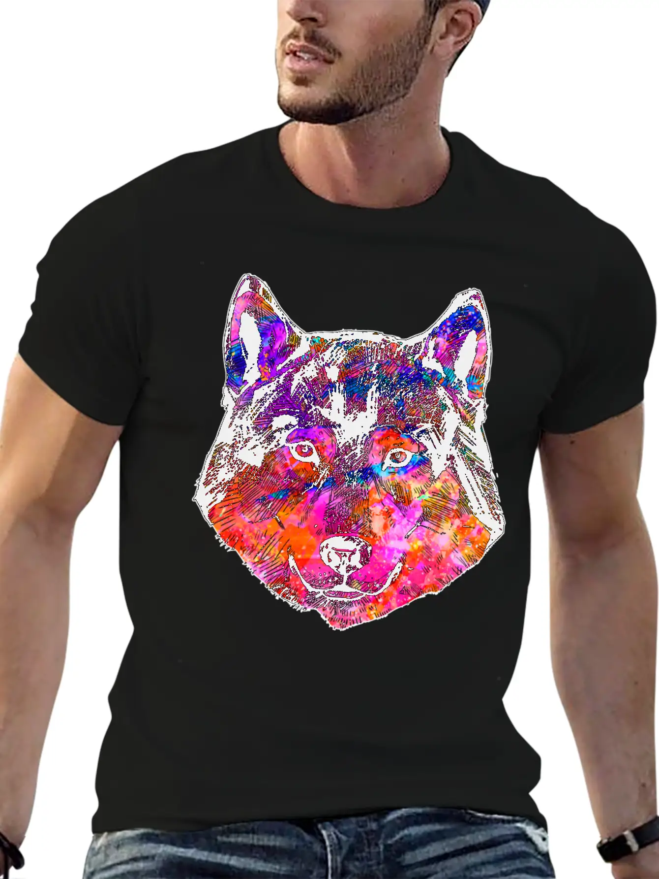 Colorful Wolf Essential Cotton Tee For Daily Outfits – Unisex Style