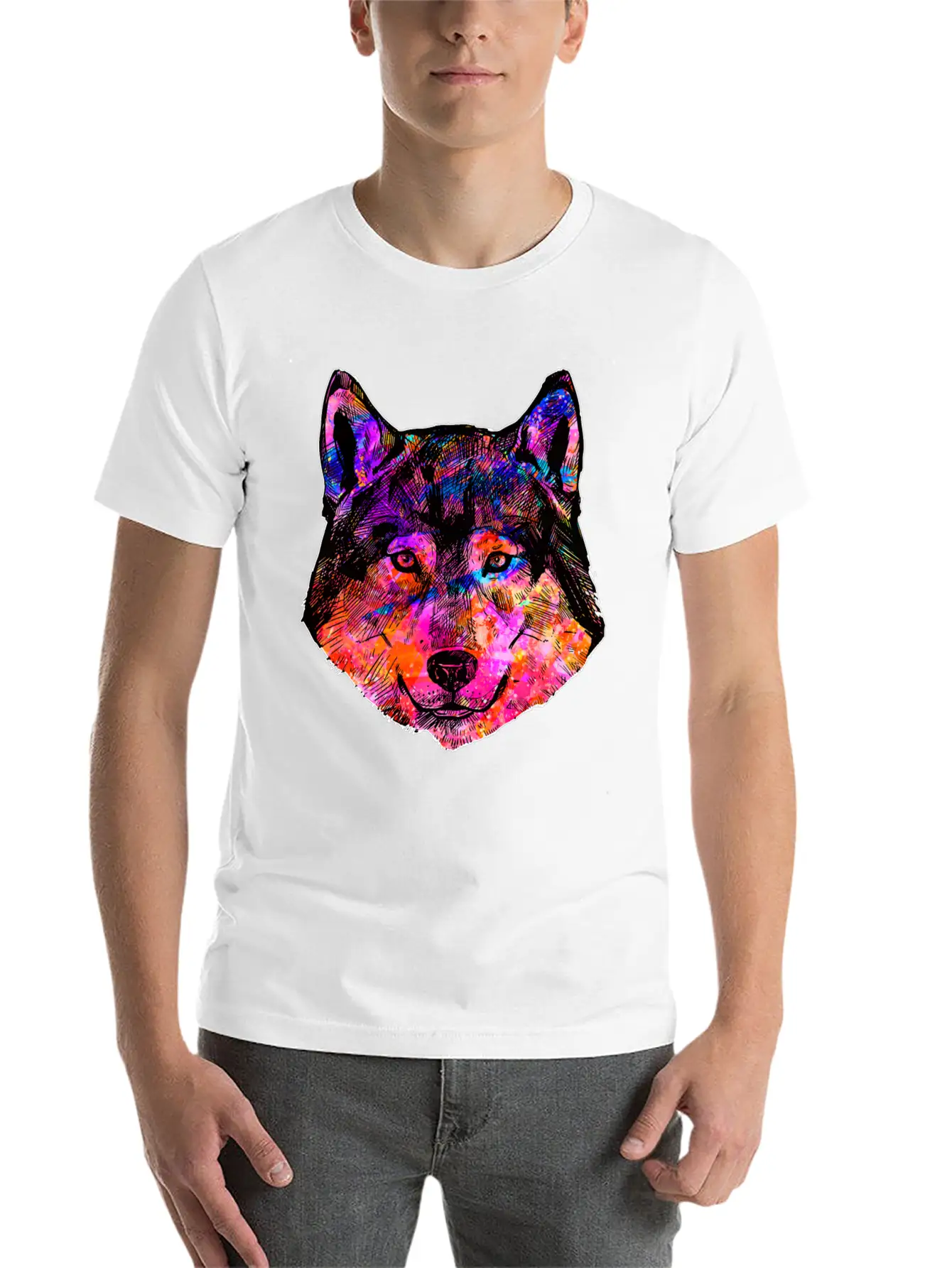 Colorful Wolf Essential Cotton Tee For Daily Outfits – Unisex Style