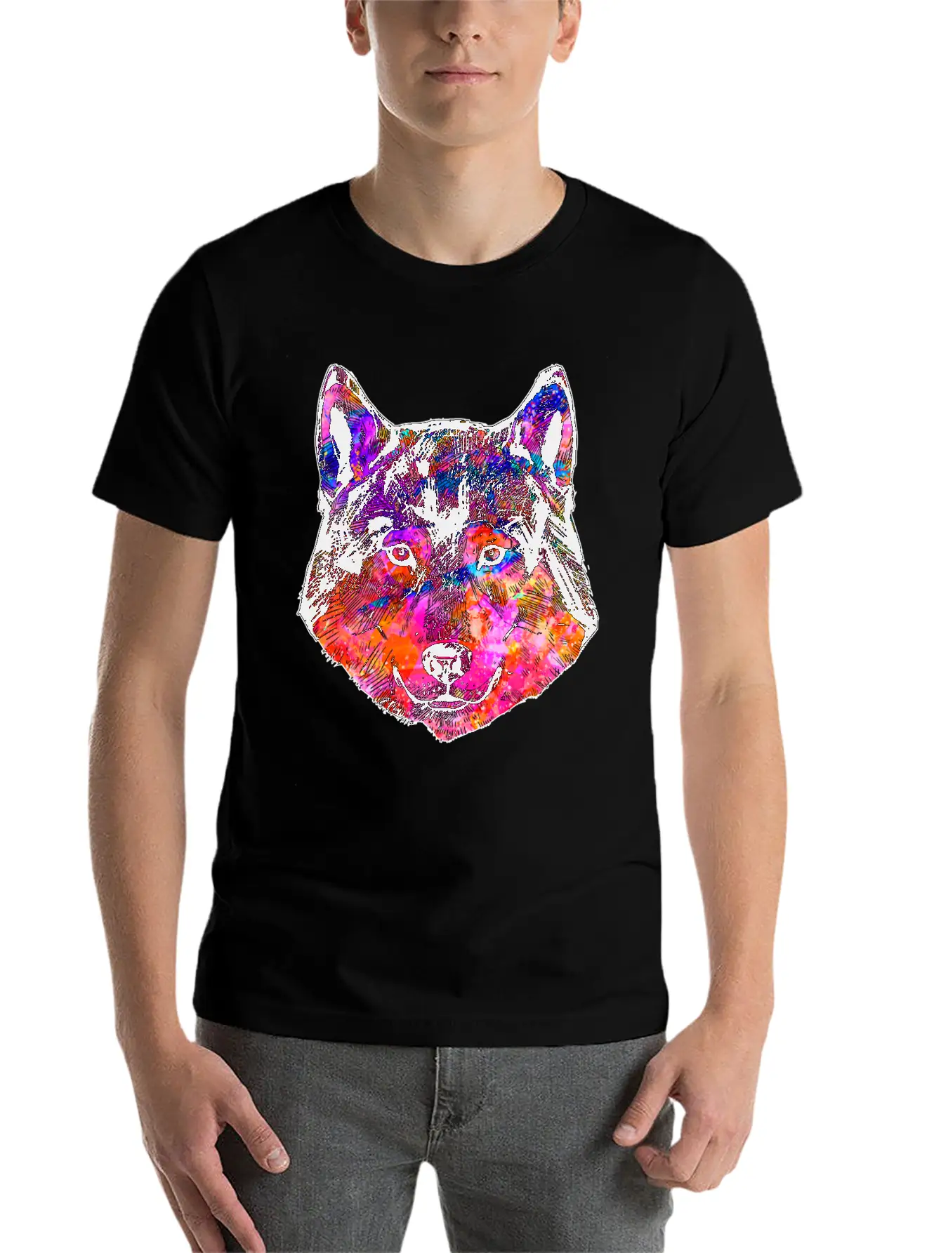 Colorful Wolf Essential Cotton Tee For Daily Outfits – Unisex Style