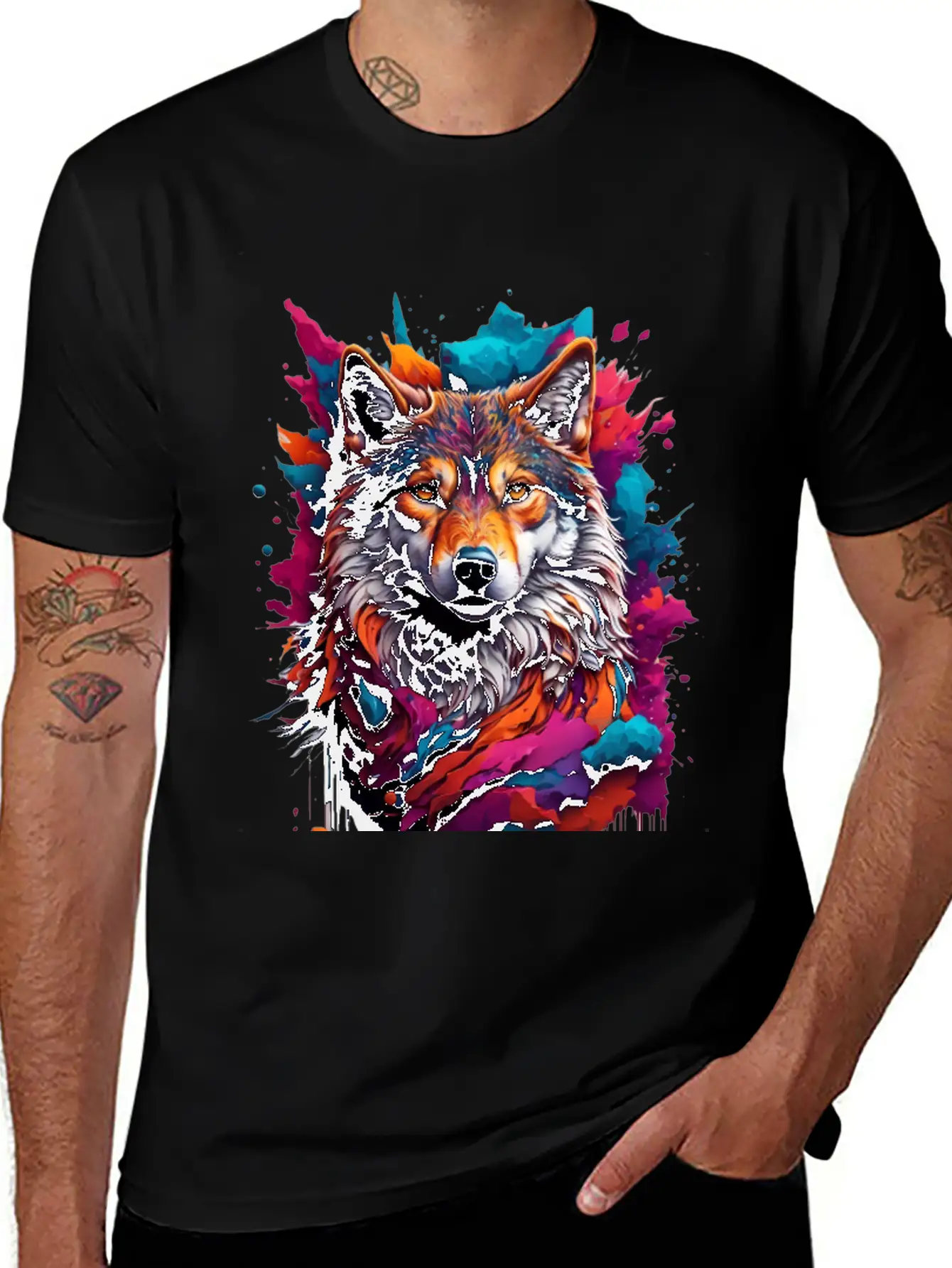Colorful Wolf Face Unisex Casual T-Shirt – Clean Design For Daily Comfort