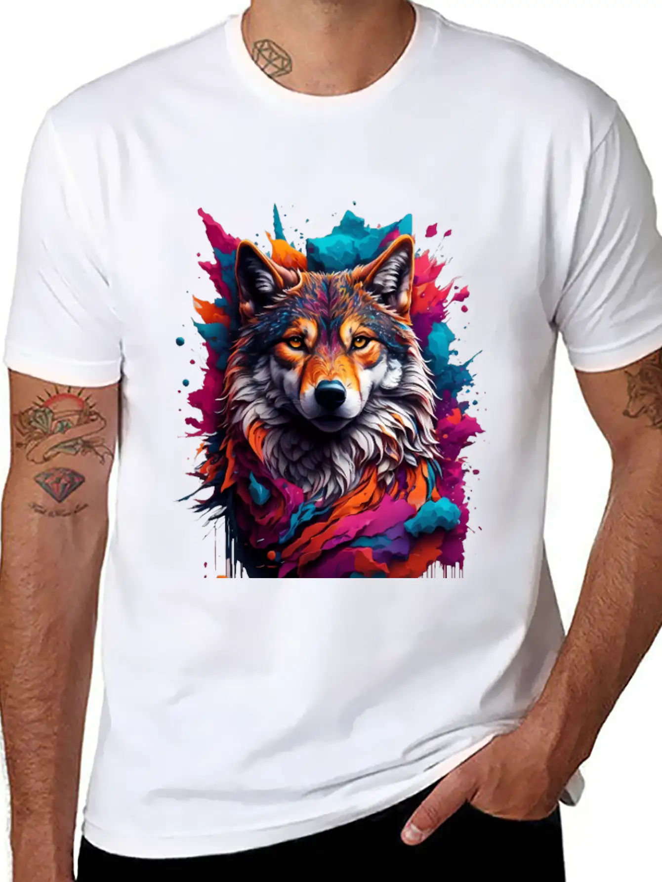 Colorful Wolf Face Unisex Casual T-Shirt – Clean Design For Daily Comfort