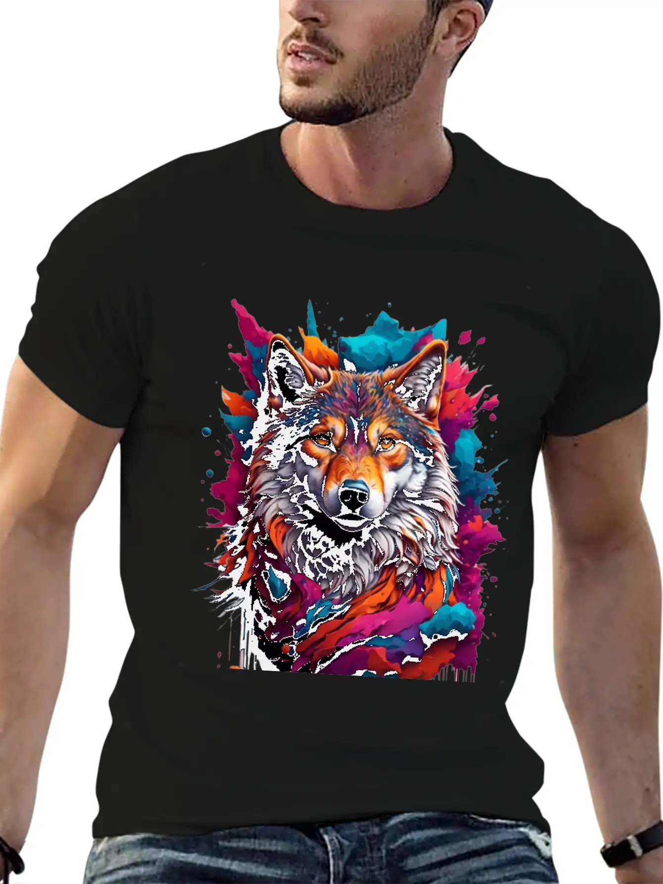 Colorful Wolf Face Unisex Casual T-Shirt – Clean Design For Daily Comfort