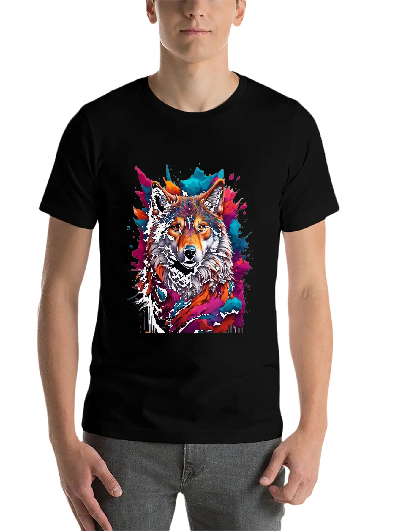 Colorful Wolf Face Unisex Casual T-Shirt – Clean Design For Daily Comfort