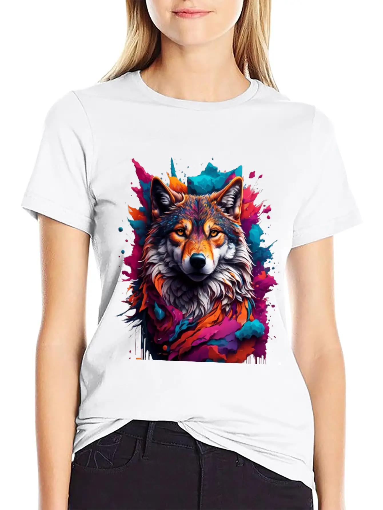 Colorful Wolf Face Unisex Casual T-Shirt – Clean Design For Daily Comfort