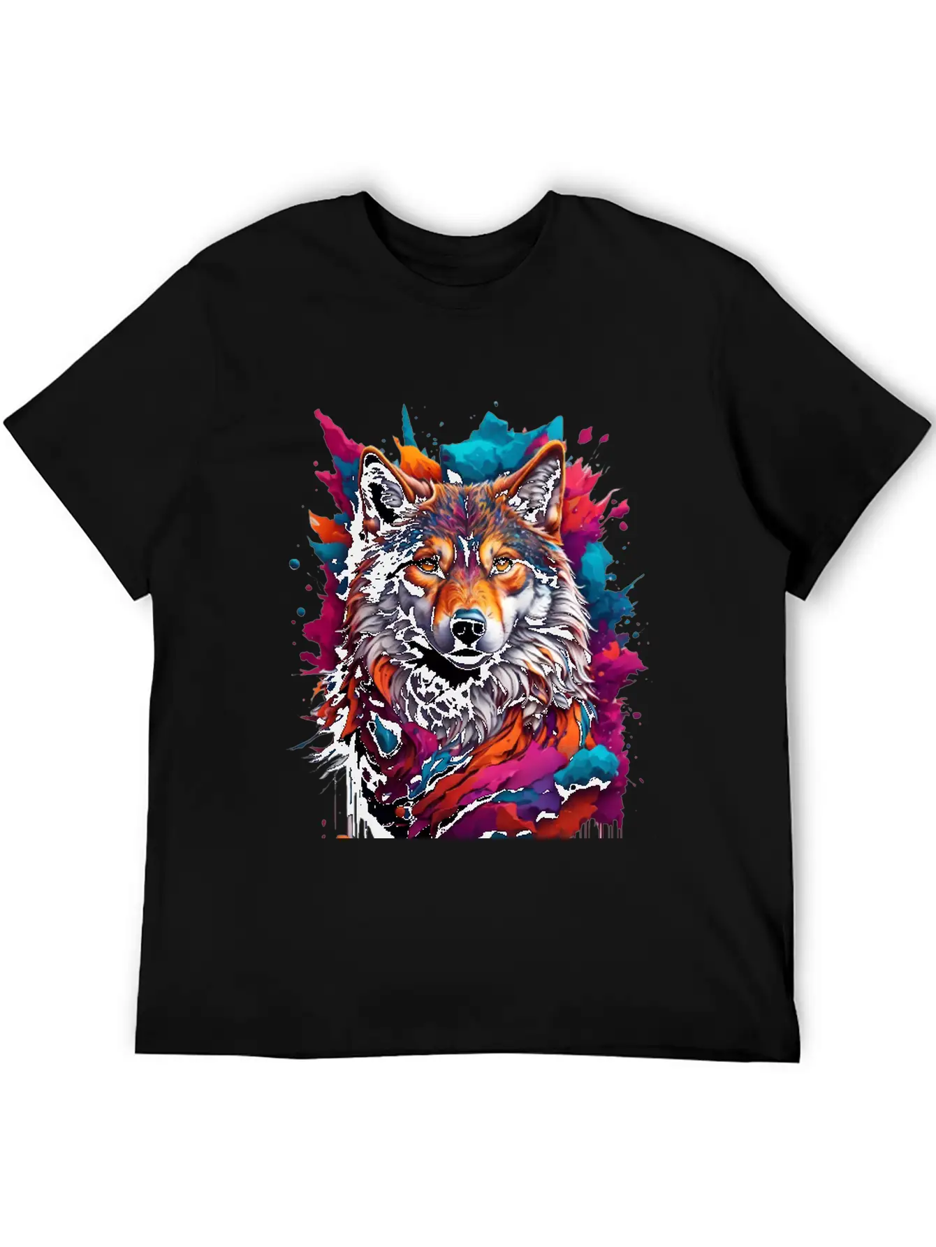 Colorful Wolf Face Unisex Casual T-Shirt – Clean Design For Daily Comfort