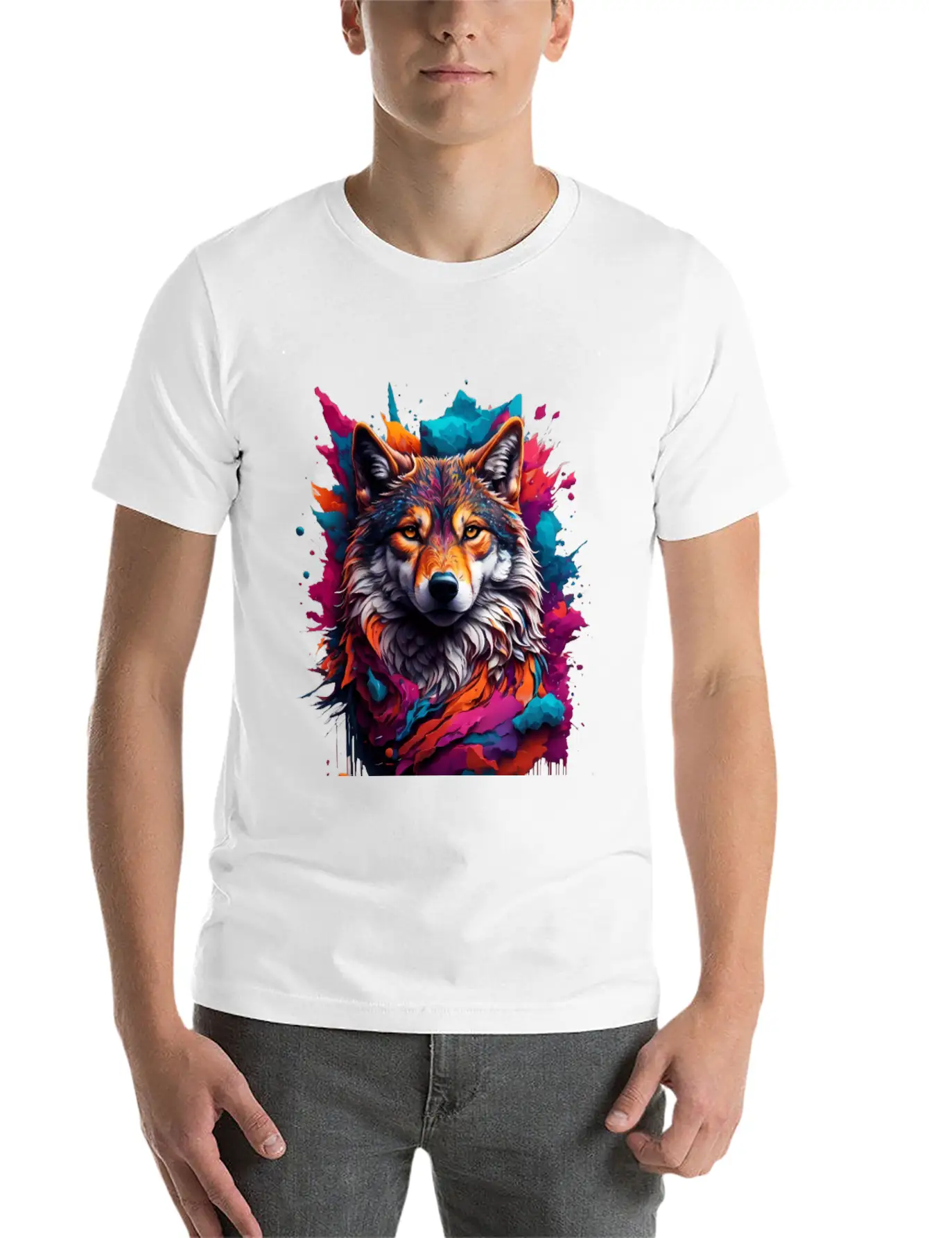 Colorful Wolf Face Unisex Casual T-Shirt – Clean Design For Daily Comfort
