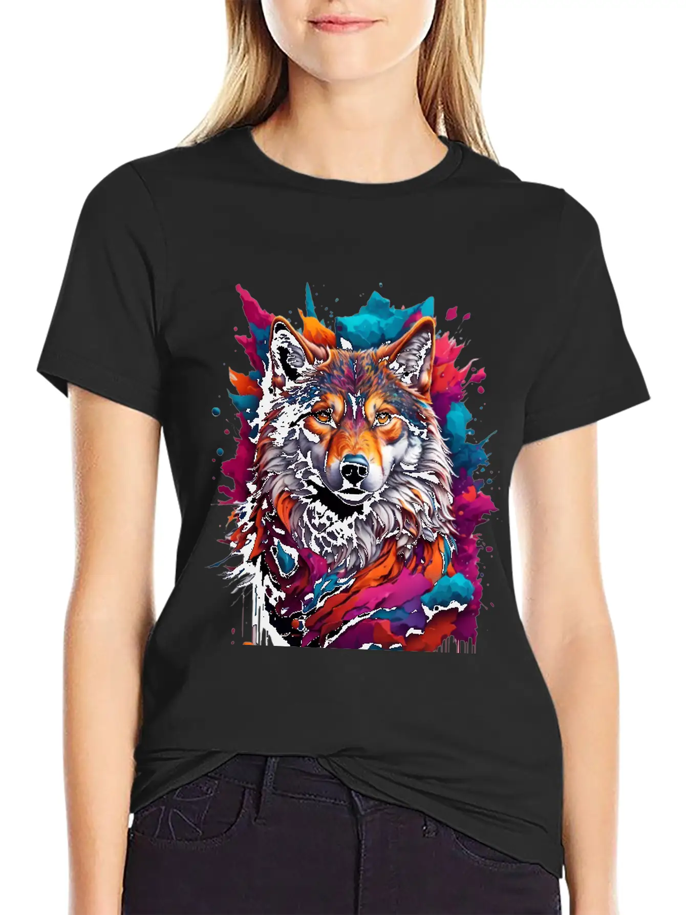 Colorful Wolf Face Unisex Casual T-Shirt – Clean Design For Daily Comfort