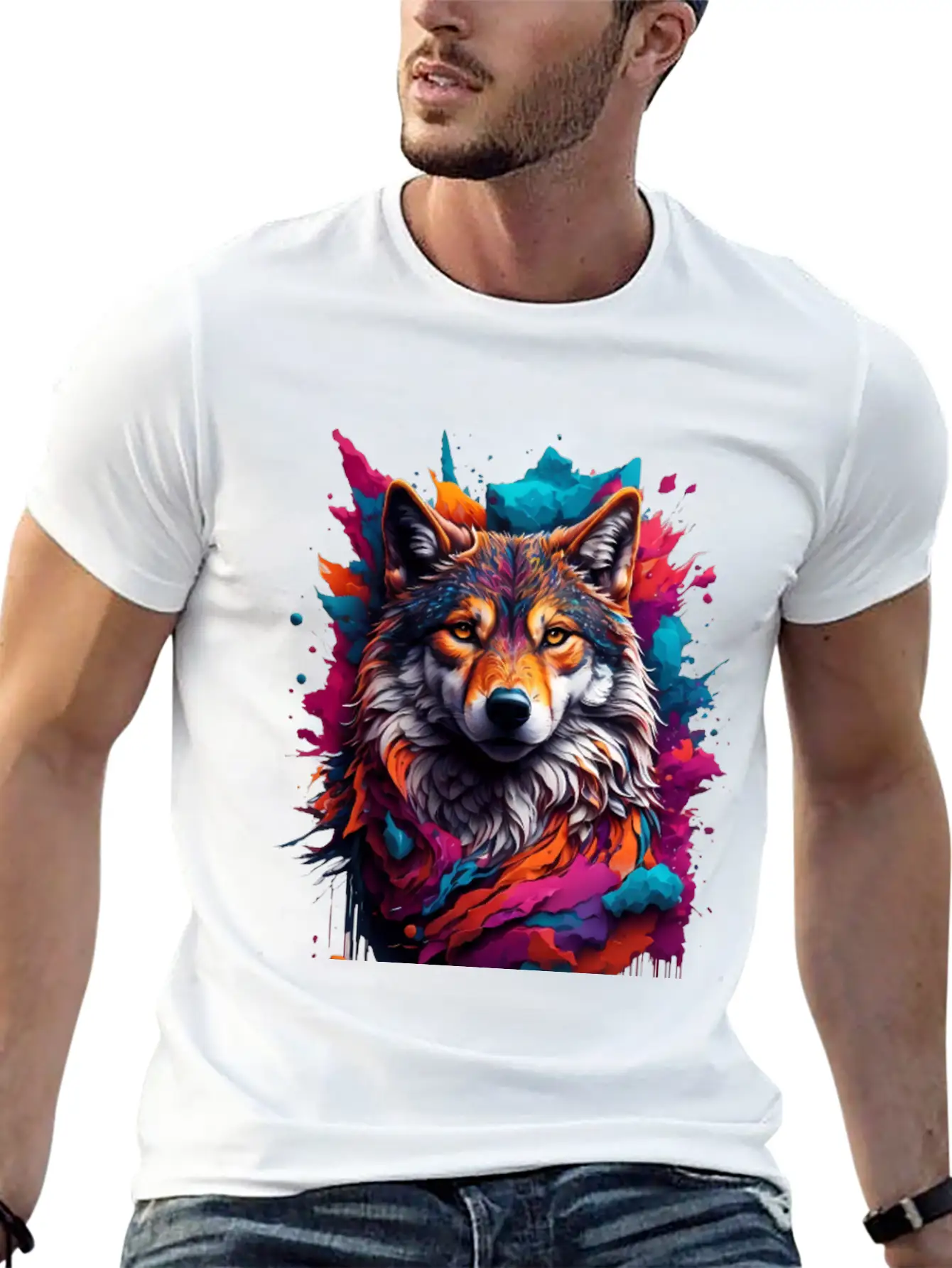 Colorful Wolf Face Unisex Casual T-Shirt – Clean Design For Daily Comfort