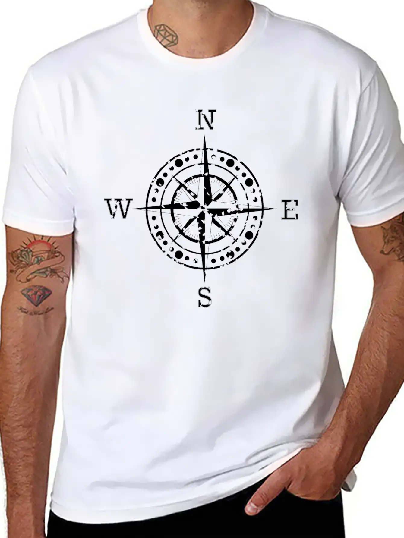 Compass Water Lily Maritime Harbor Motif Unisex Casual T-Shirt – Clean Design For Daily Comfort