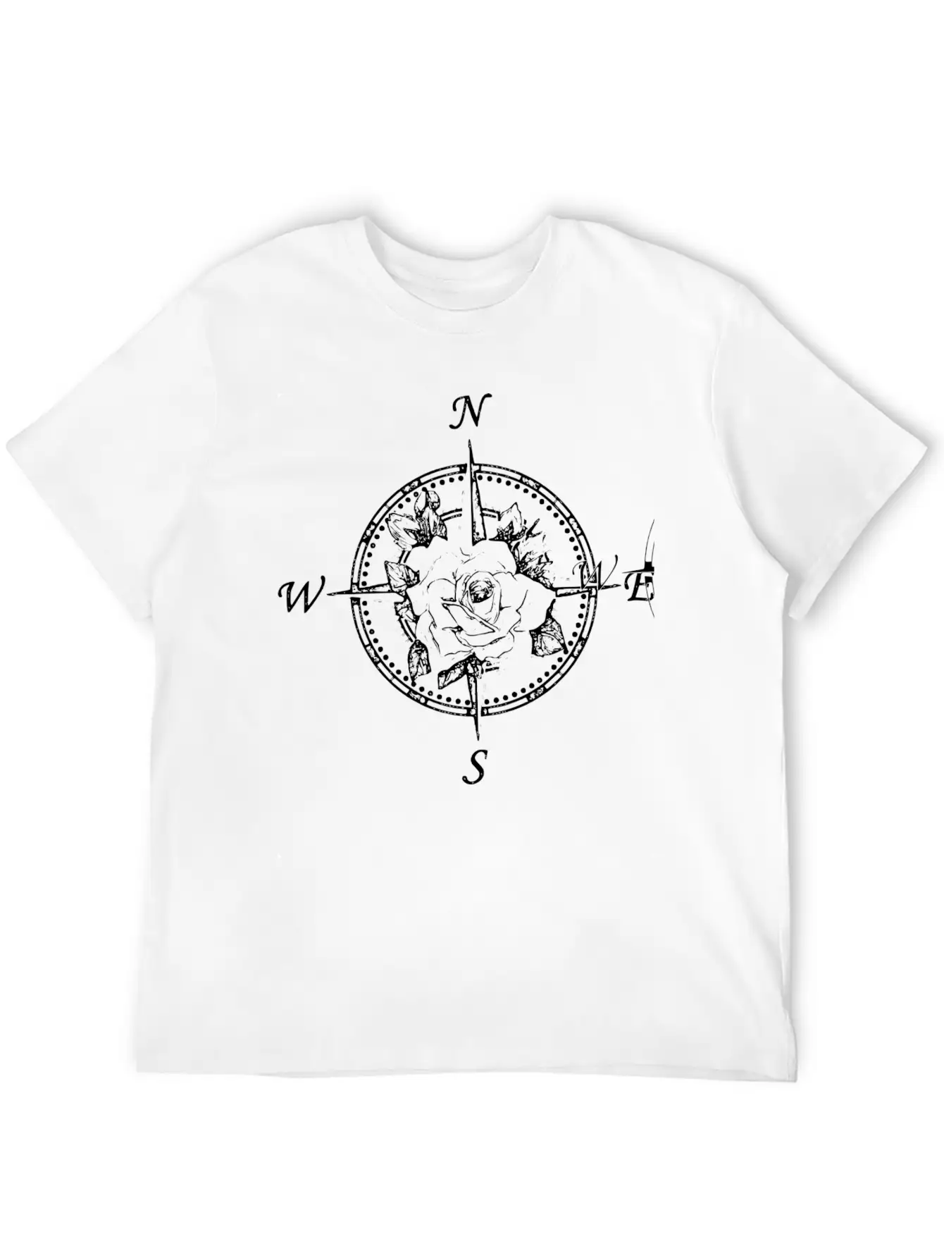 Compass With Rose Breathable Soft Cotton T-Shirt – Timeless Casual Look