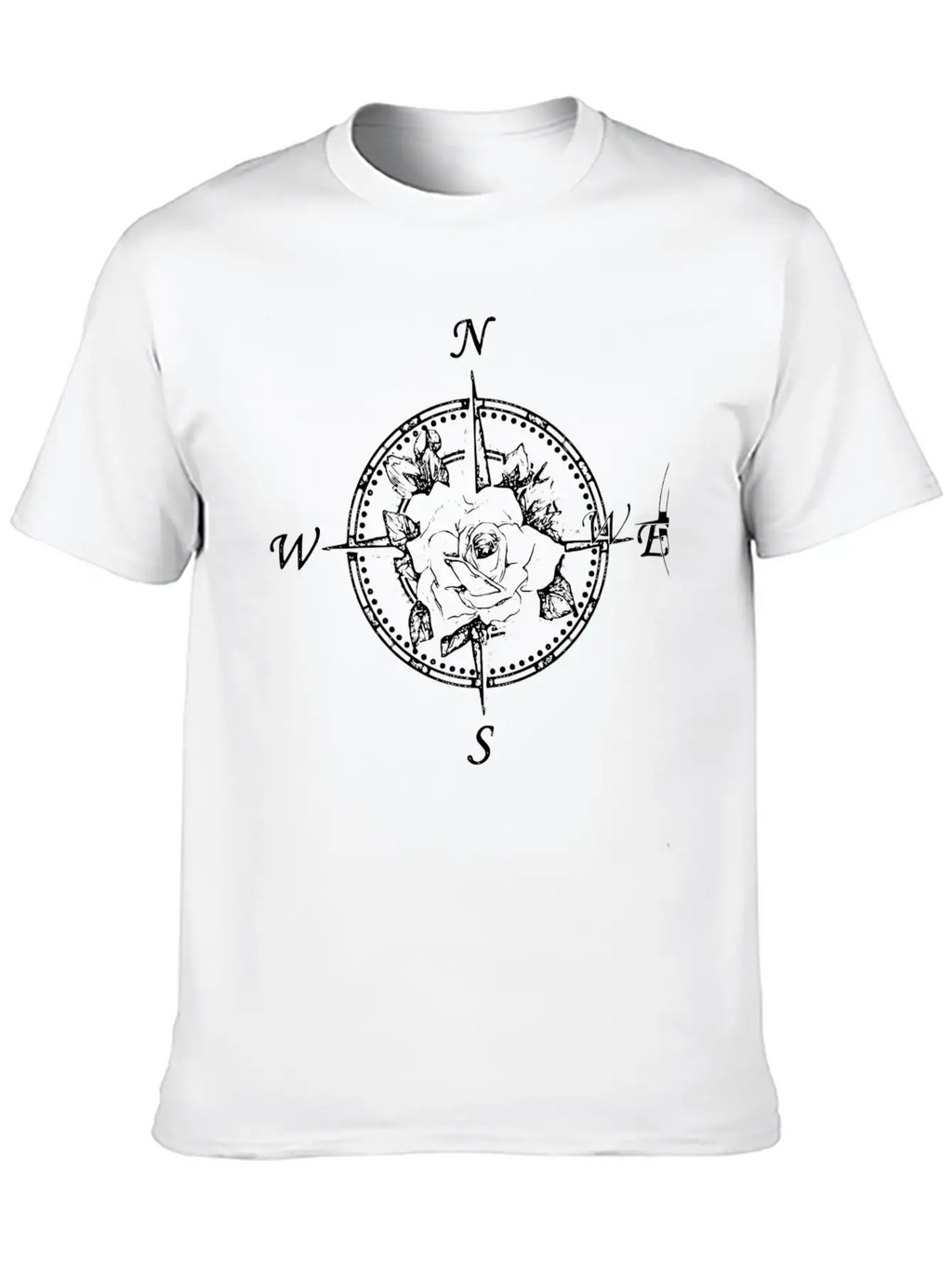 Compass With Rose Breathable Soft Cotton T-Shirt – Timeless Casual Look