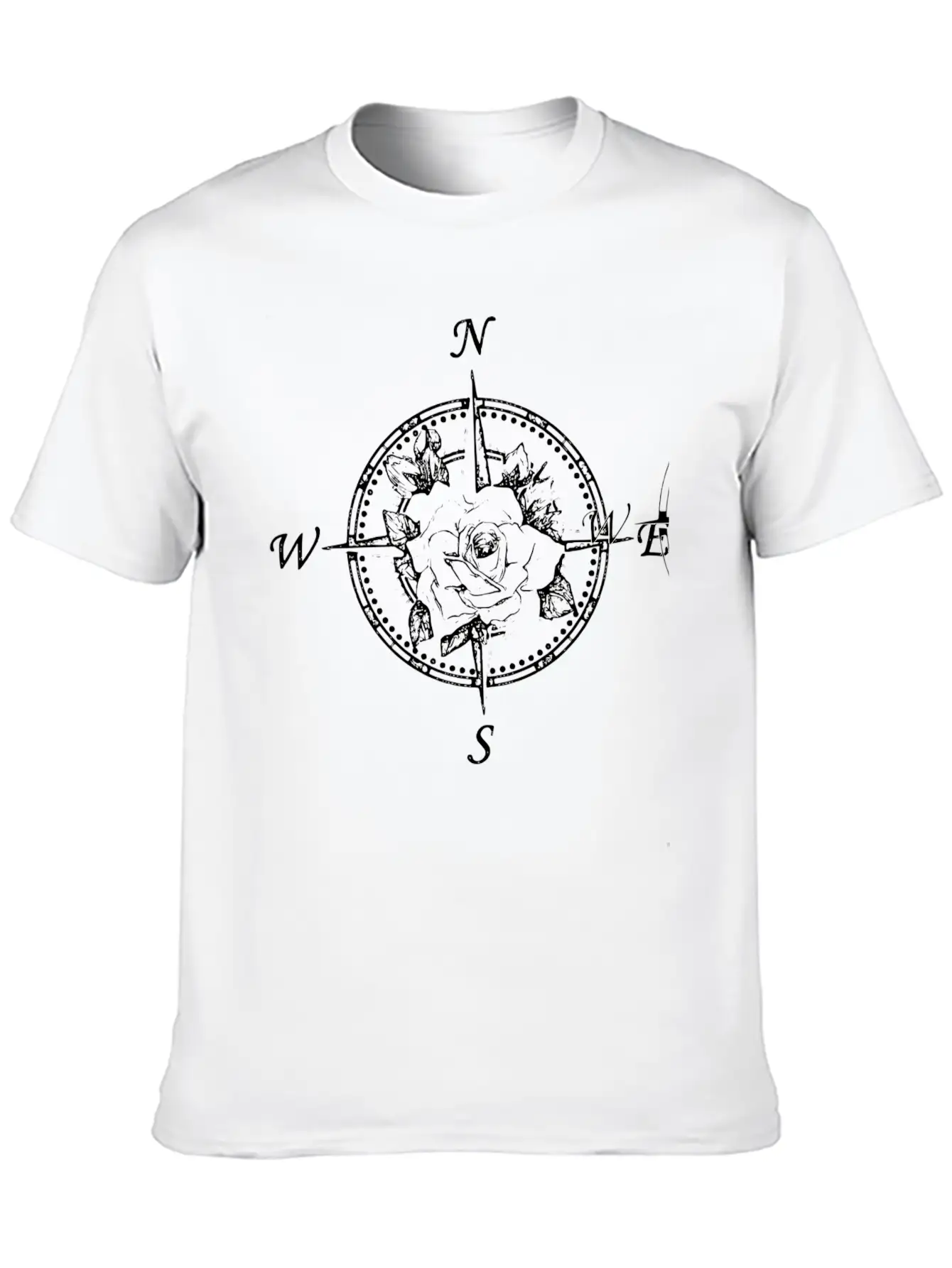 Compass With Rose Breathable Soft Cotton T-Shirt – Timeless Casual Look