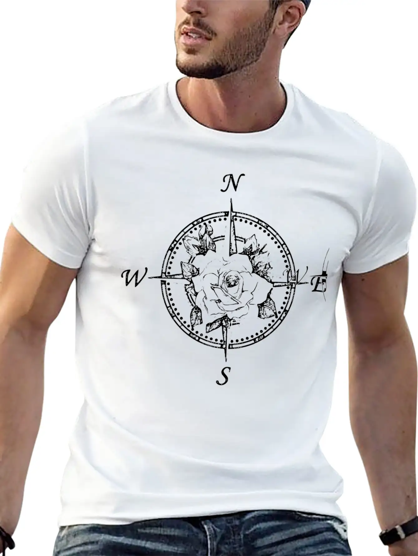 Compass With Rose Breathable Soft Cotton T-Shirt – Timeless Casual Look
