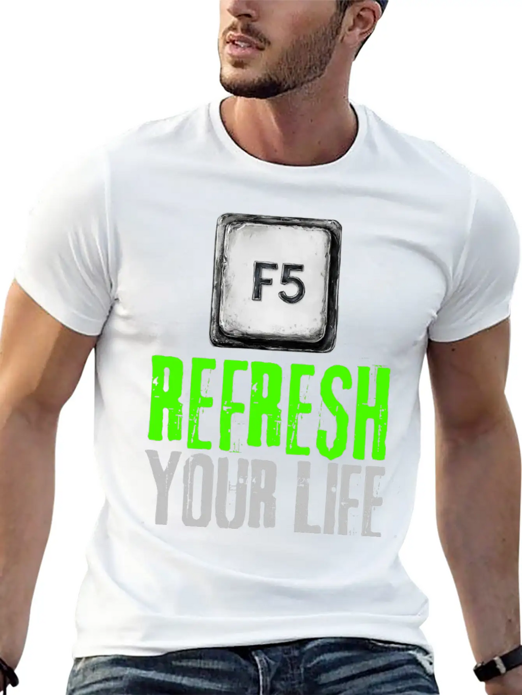 Computer Keyboard F5 Refresh Your Life Stylish Everyday T-Shirt – Unisex Basic Cotton Tee